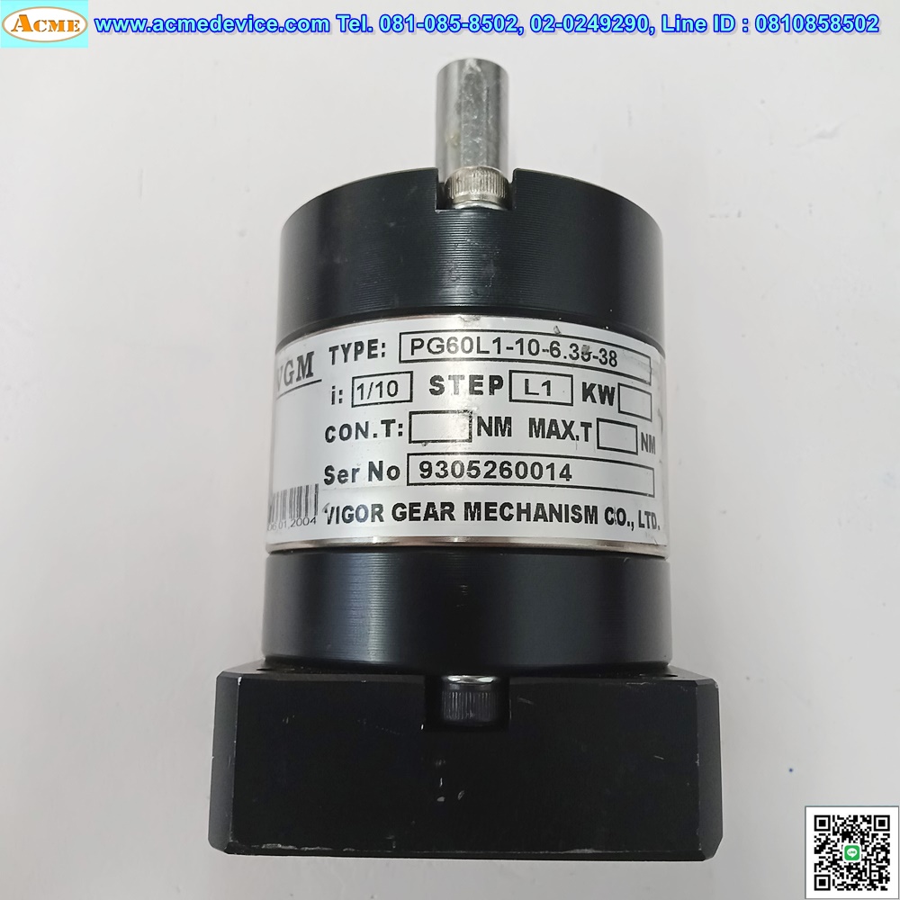 Gear Head VGM รุ่น PG60L1-10-6.38-38, Ratio 10:1 (เพลาเข้า 6 mm., ออก 12 mm.), for Stepping □ 60x60 ∅ 38