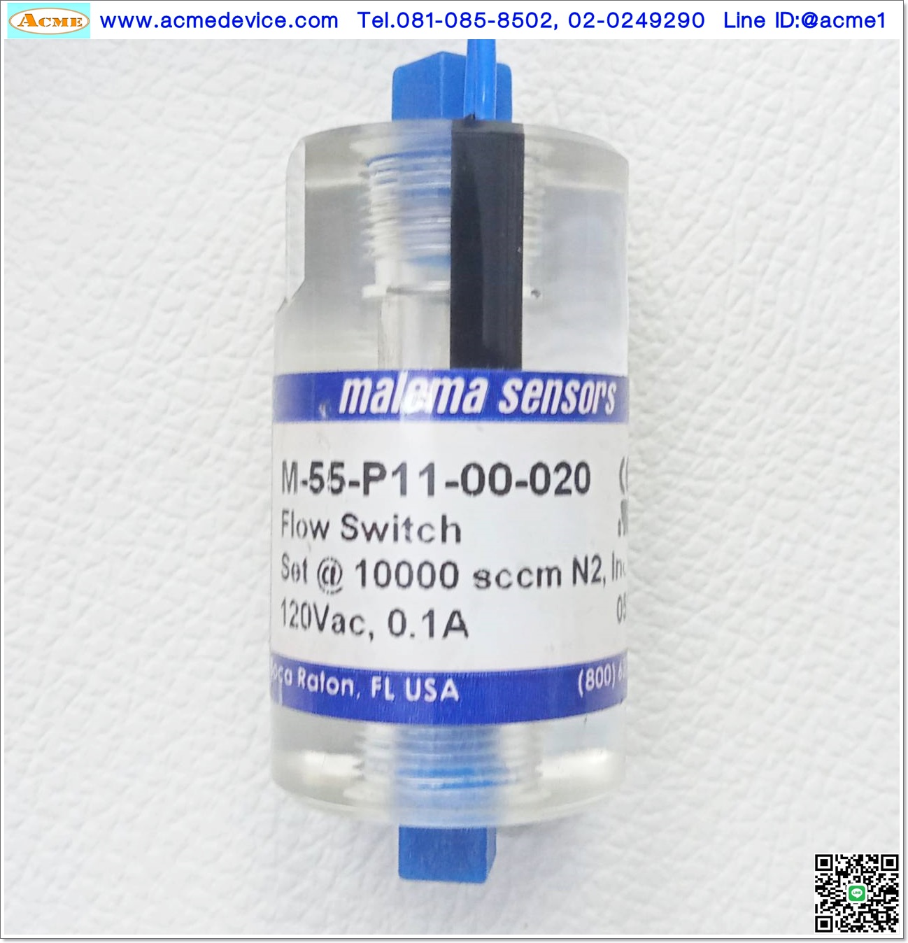 Flow Sensor Maiema Sensors รุ่น M-55-P11-00-020, SET @ 10000 SCCM AIR, 120Vac 0.1A