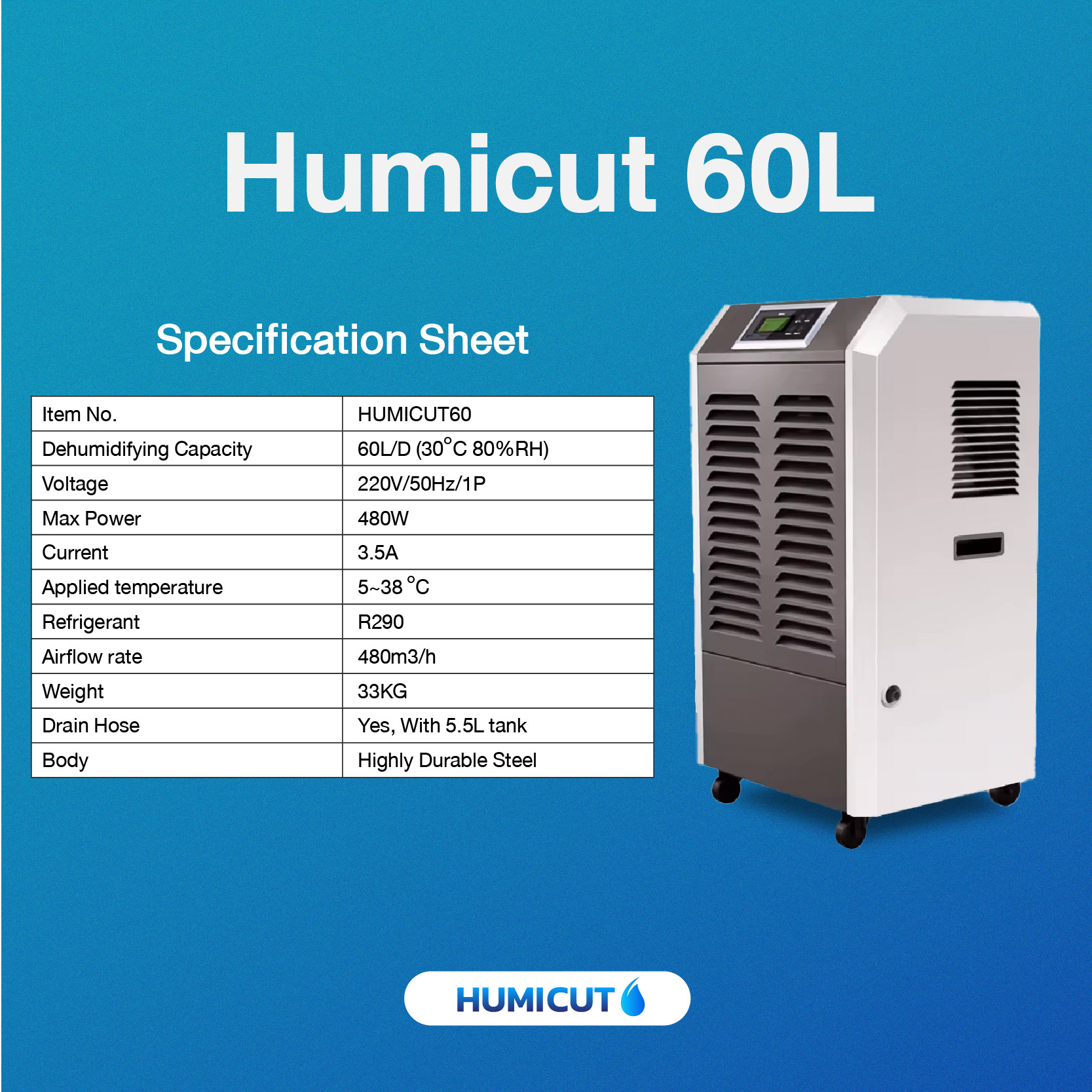 HUMICUT เครื่องลดความชื้นอุตสาหกรรม รุ่น Humicut 60L
