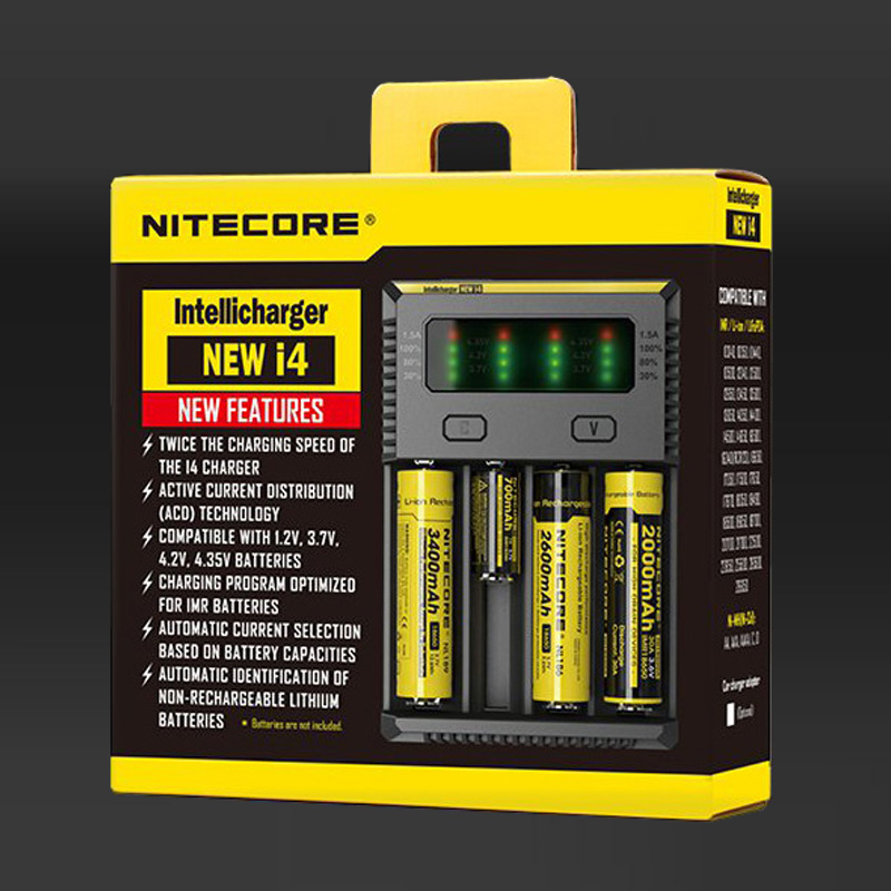 ที่ชาร์จแบตเตอรี่ NITECORE NEW i4 สำหรับแบต 14500 18650 26650 AA AAA กระแสชาร์จ 375/500/750/1000 mAh ของแท้ Original 100%