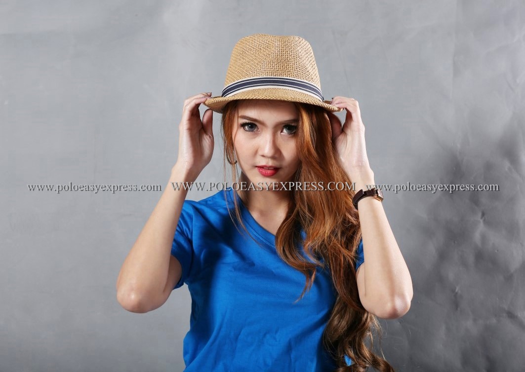 L เสื้อยืด สีฟ้าทะเล คอวี แขนสั้น Size L