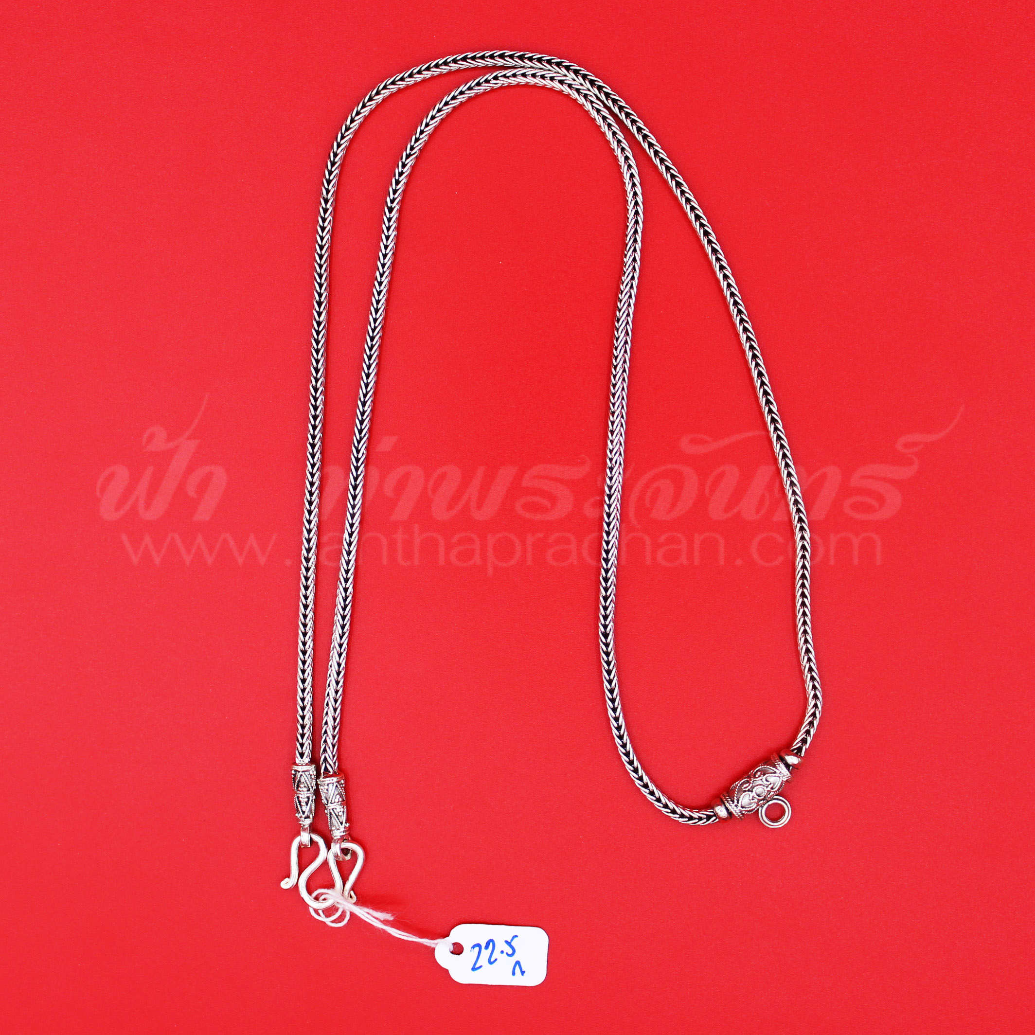 สร้อยคอเงินแท้ 92.5% ลายสี่เสา หัวจรวด รมดำ แบบห่วงเดียว มีห่วงหลัง