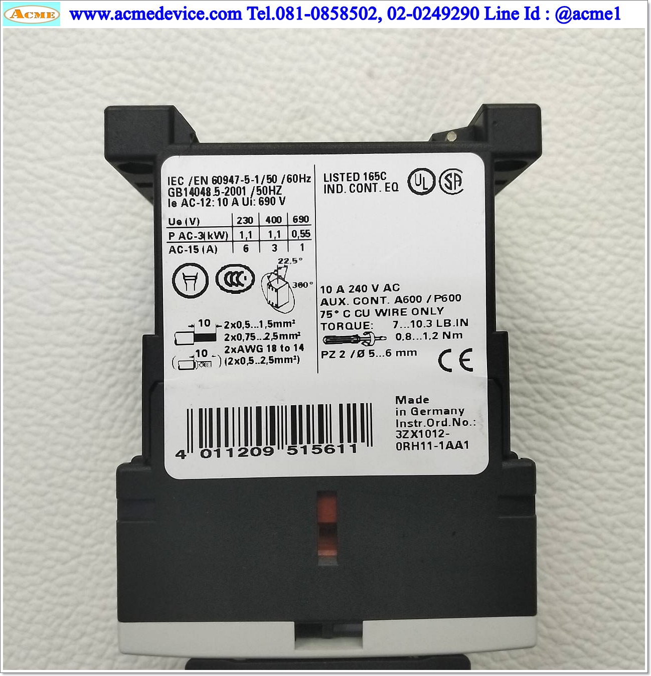 Magnetic Contactor Siemens รุ่น 3RH1262-1BB40 + 3RT1916-1BB00, 6 NO + 2 NC, Coil 24Vdc