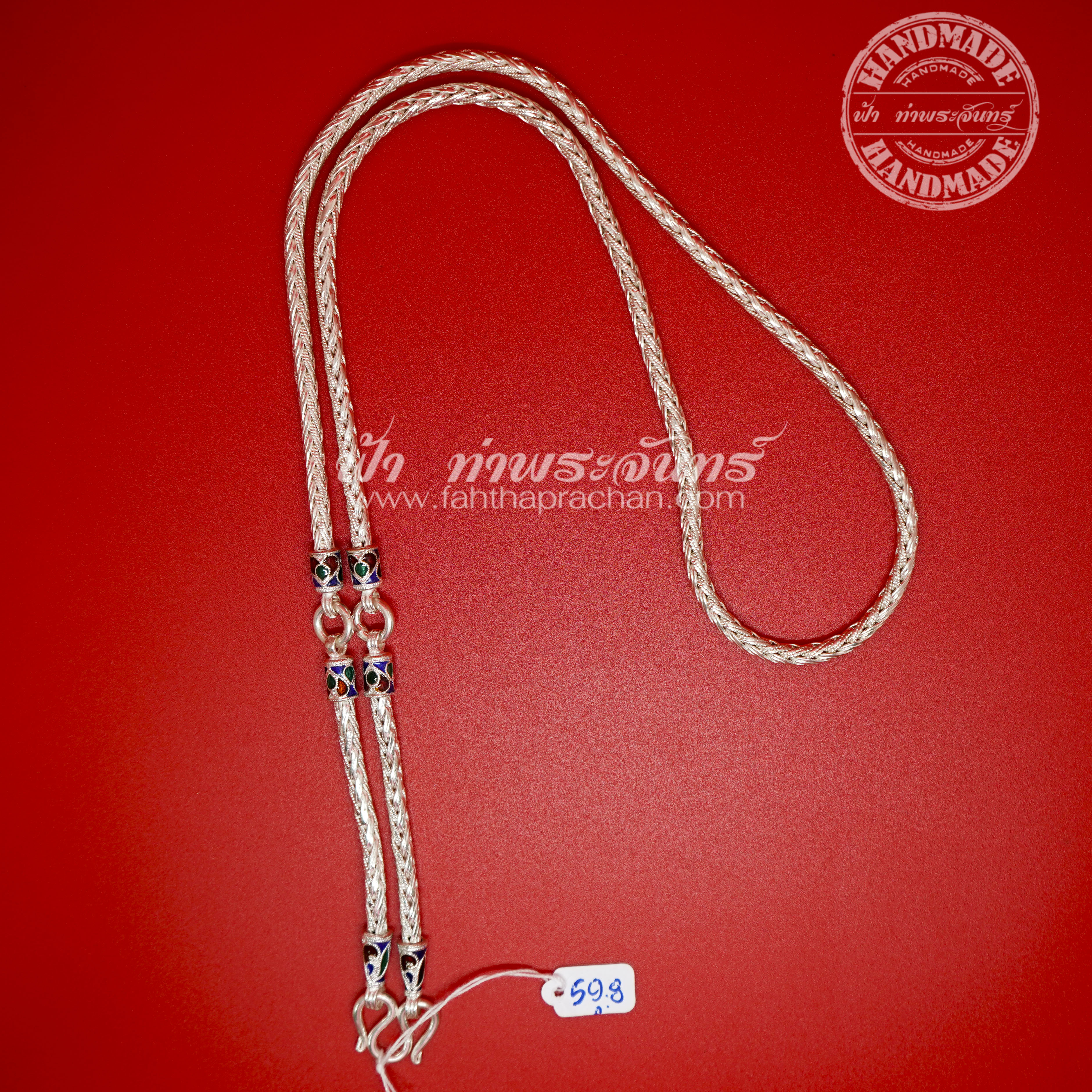 สร้อยคอเงินแท้ 92.5 ลายหกเสา หัวจรวด ลงยา 3 ห่วง