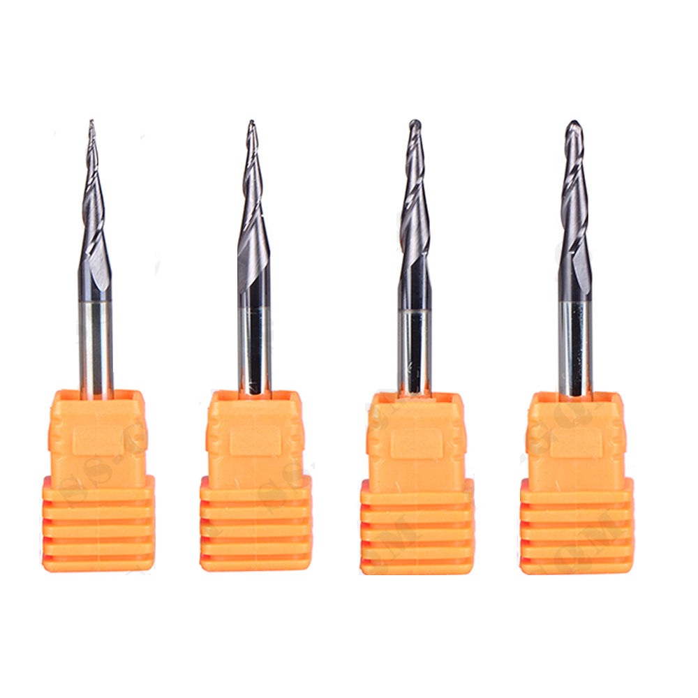 R0.25,R0.5,R0.75,R1.0 X 15 X D4X 50 mm Set 4 ดอกTapered ball nose end mill บอลมิลปลายเรียว คาร์ไบด์ 2 ฟัน