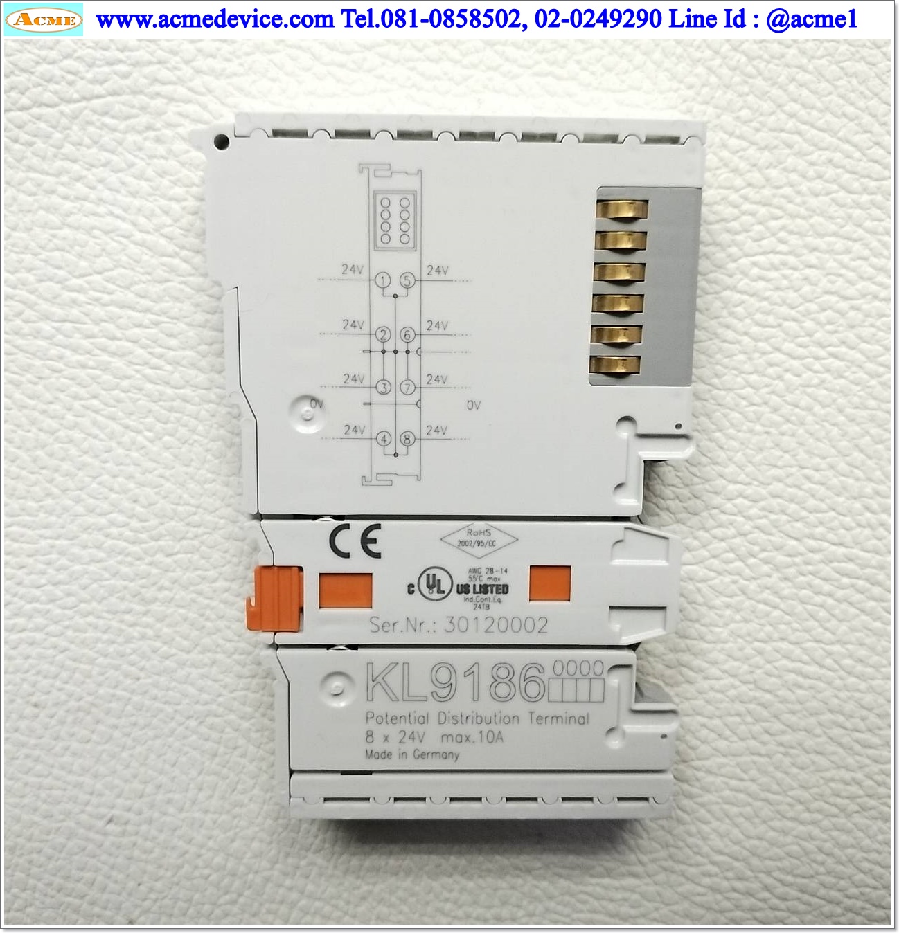 PLC Beckhoff รุ่น KL9186, Potential Distribution Terminal, 8 x 24 V DC