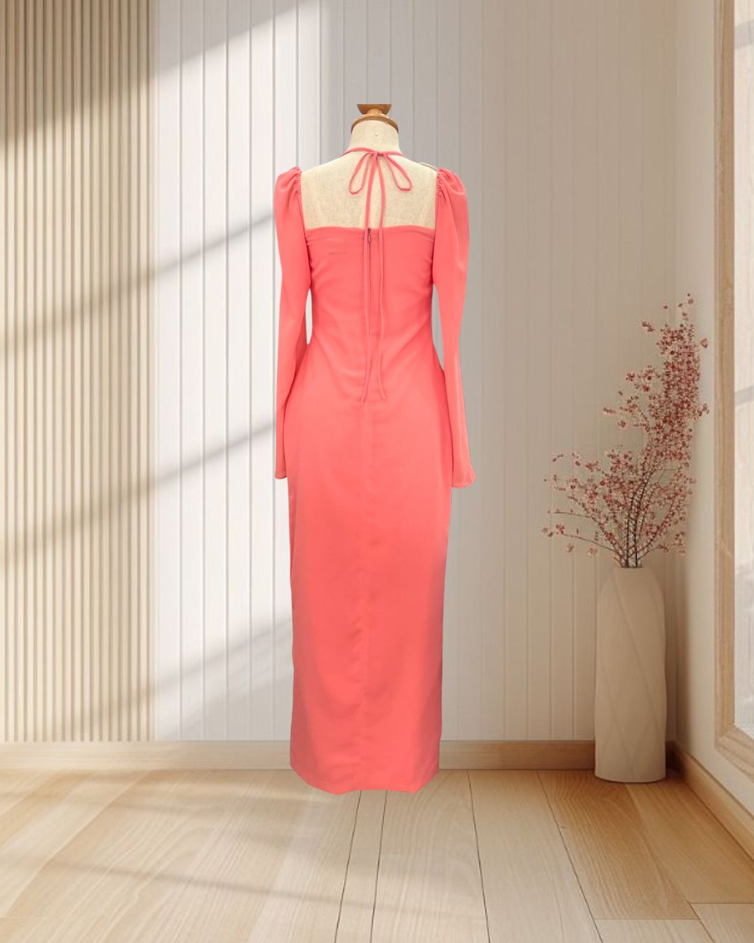 (PRE-LOVED) ราตรียาวสีส้ม แขนยาวผ้าชีฟอง เซ็กซี่ ไซส์ S