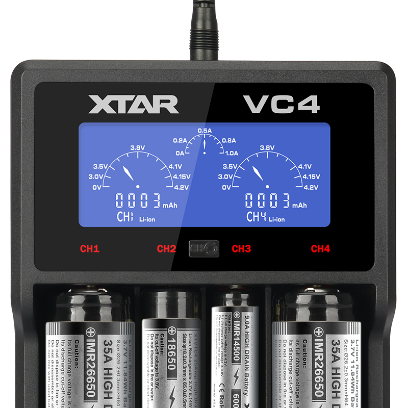 ที่ชาร์จแบตเตอรี่ XTAR VC4 USB LCD Universal Battery Charger แสดงความจุ mAh ได้ สำหรับแบต 3.7v และ 1.2v ของแท้ 100% สำหรับ 26650 18650 14500 AA AAA