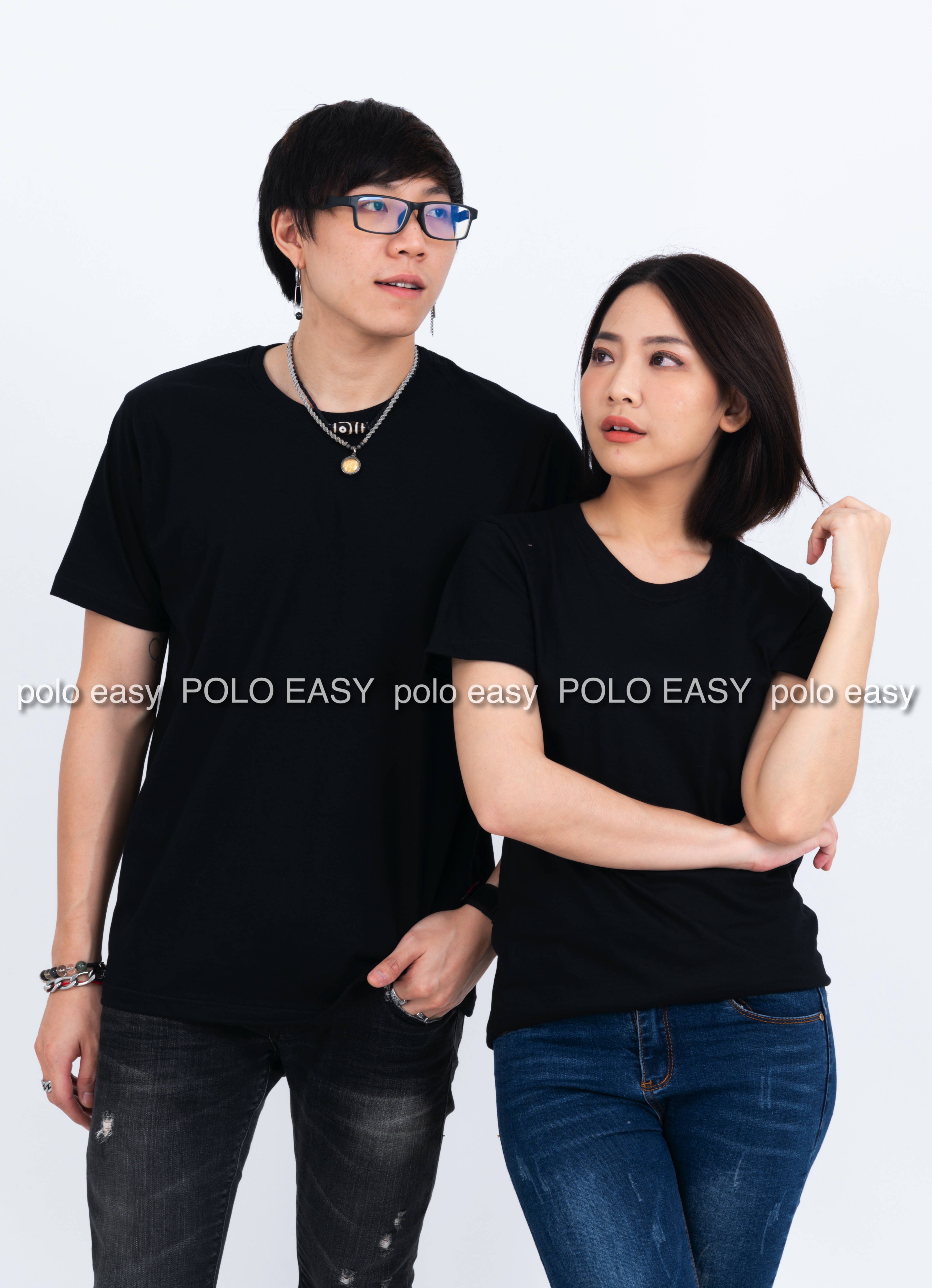 M เสื้อยืด สีดำ คอกลม แขนสั้น Size M