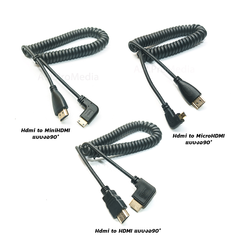 สายแปลงสัญญาณภาพHDMl Mini & Micro แบบสปริง ยืดหดได้ ใช้สำหรับกล้องวิดีโอ/ทีวี รองรับ 1080P