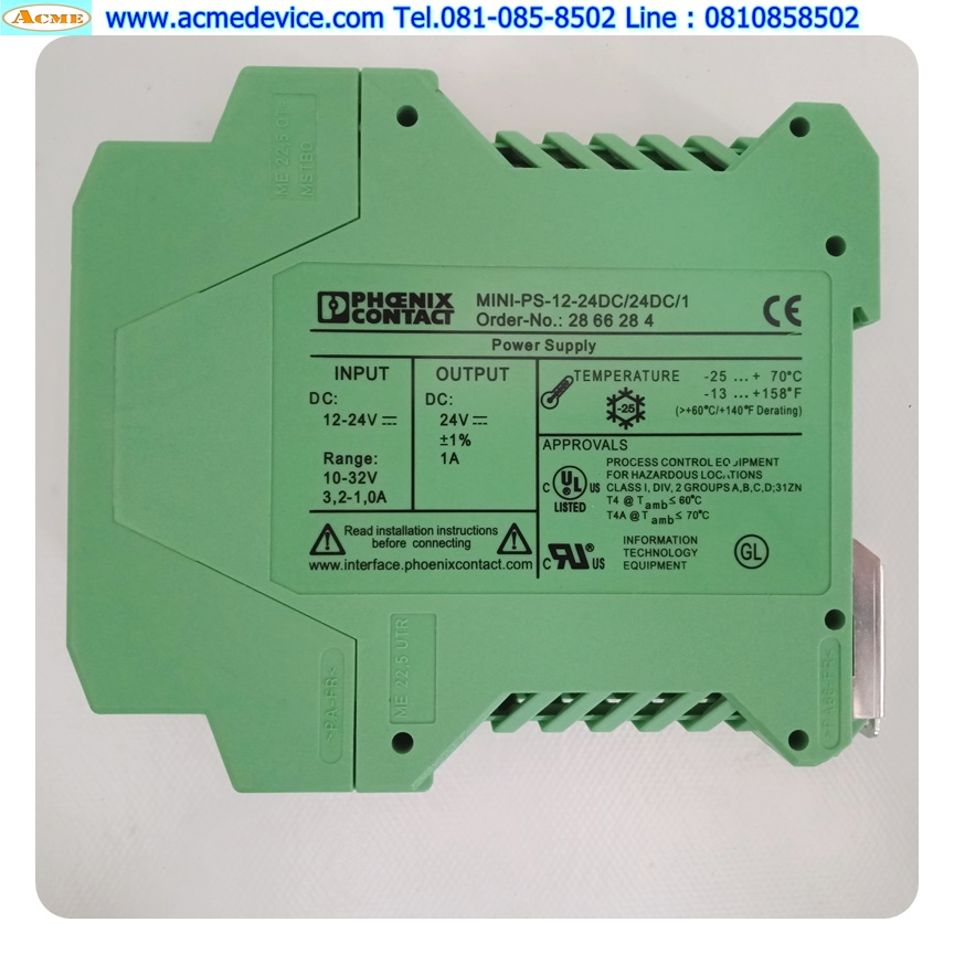 Power supply Phoenix Contact รุ่น MINI-PS-12-24DC/24DC/1, Output 24V, 1A, Power Input 12-24 Vdc, 24W