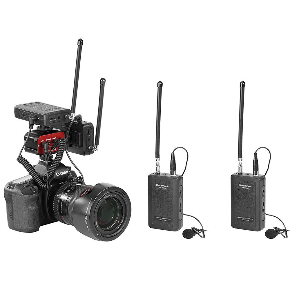 Saramonic Wireless VHF Lavalier Microphone Bundle with 2 Bodypack Transmitters, 2 Receivers, and 2-Ch Mixer for DSLR Cameras, Camcorders + More - 200'