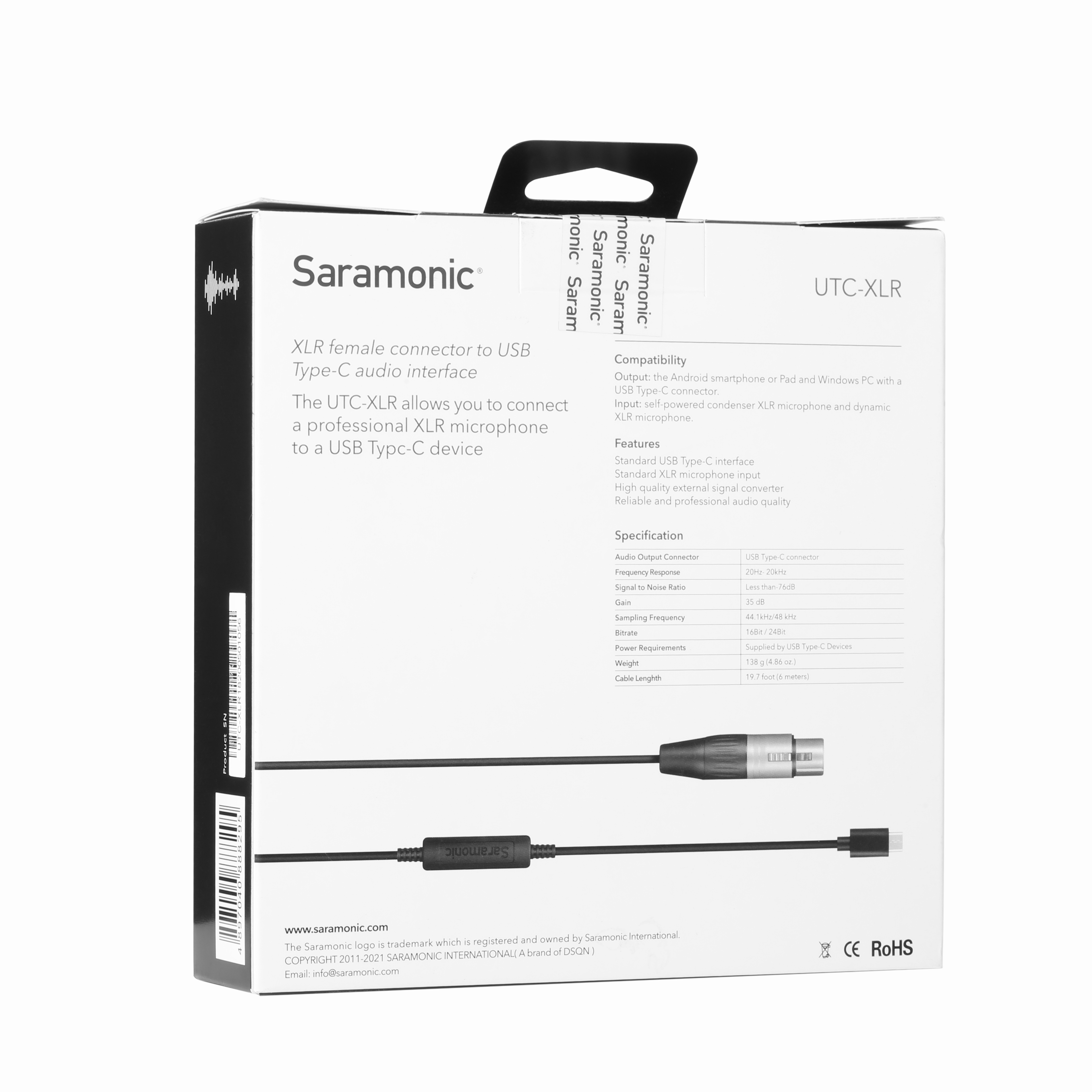 Saramonic UTC-XLR XLR (Female) Microphone Connector to USB Type-C Audio Cable Smartphone Adapter for Type-C Devices รับประกันศูนย์ไทย 1 ปี