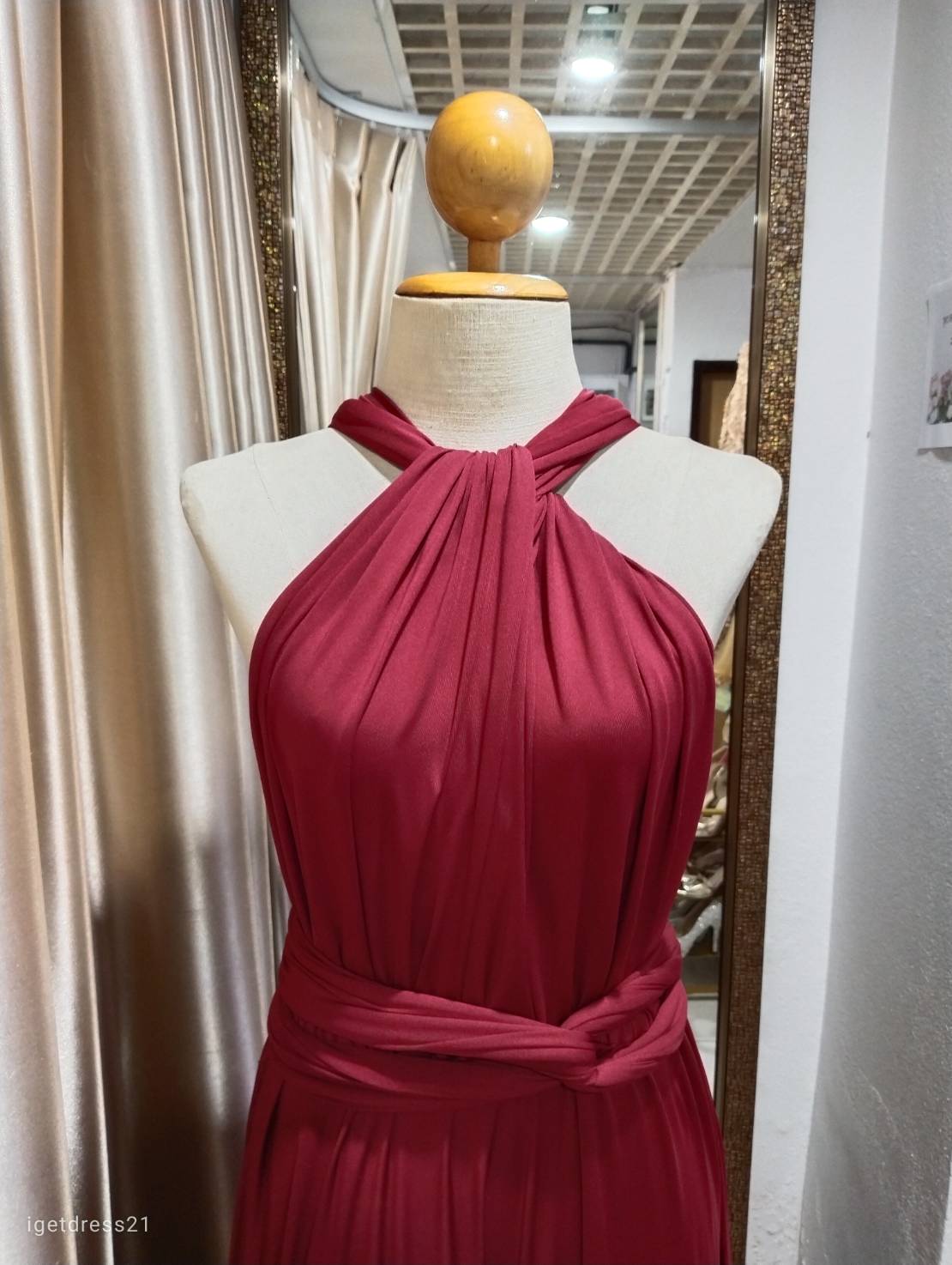 (PRE-LOVED) ชุดราตรียาวสีเเดงไวน์ รุ่น infinity(ฟรีไซส์)