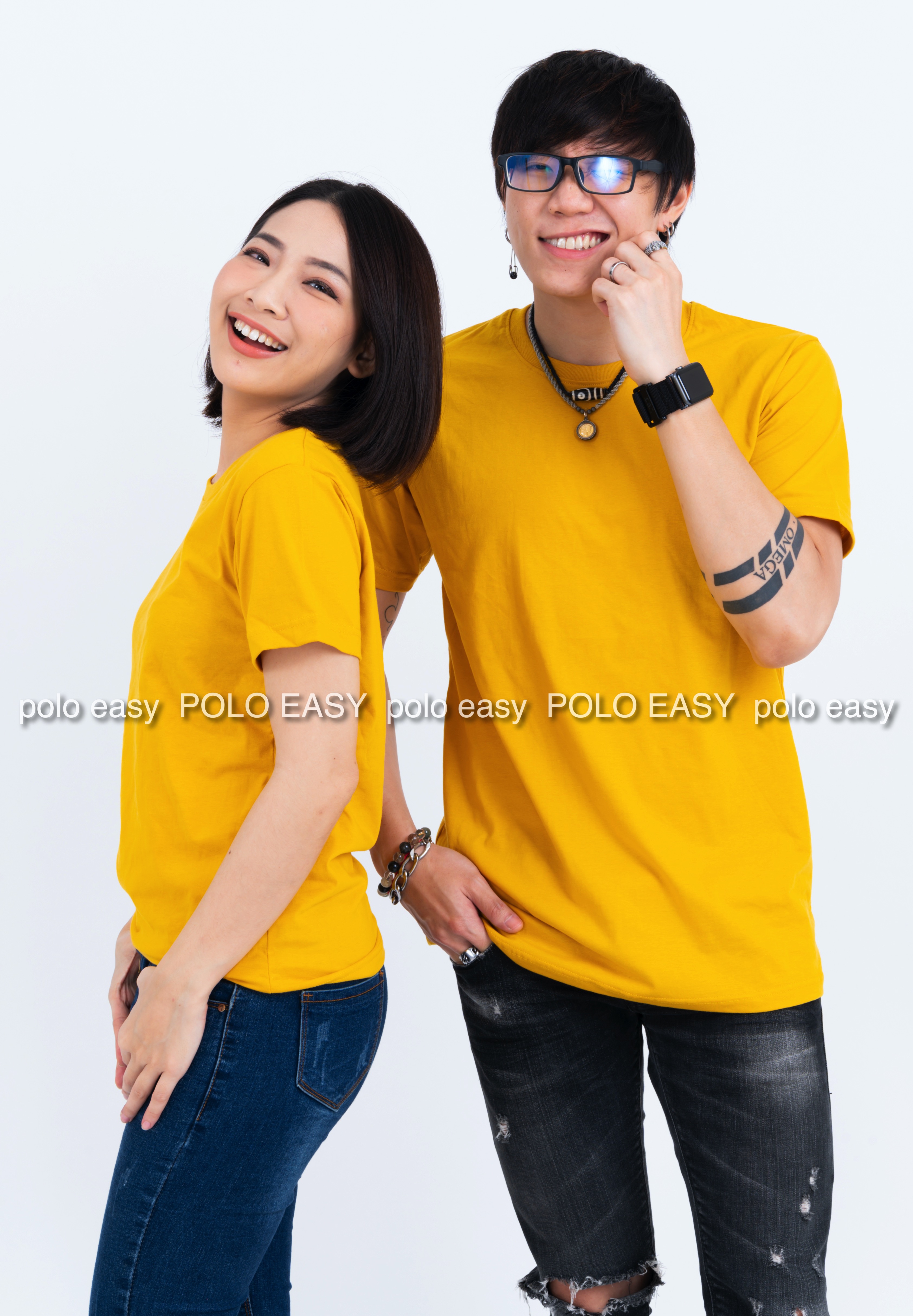 3XL เสื้อยืด สีเหลืองมัสตาร์ด คอกลม แขนสั้น Size 3XL