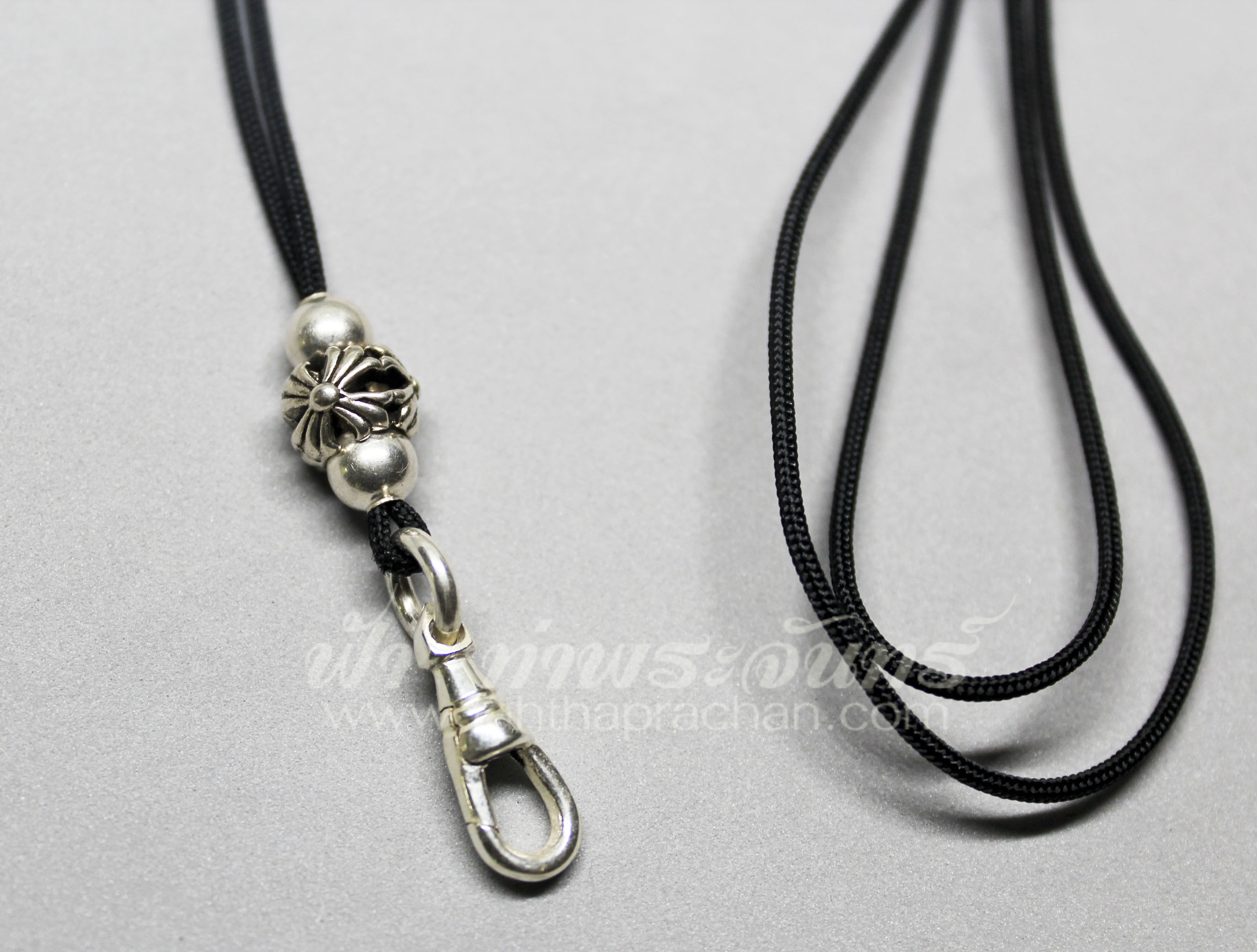 สร้อยเชือกร่ม สปริงเงินแท้ ร้อยลูกเล่นเงินฉลุ เชือกปรับความยาวได้