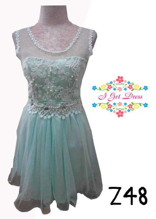 ราตรีสั้นลูกไม้สีเขียวมิ้น(ฟรีไซส์)