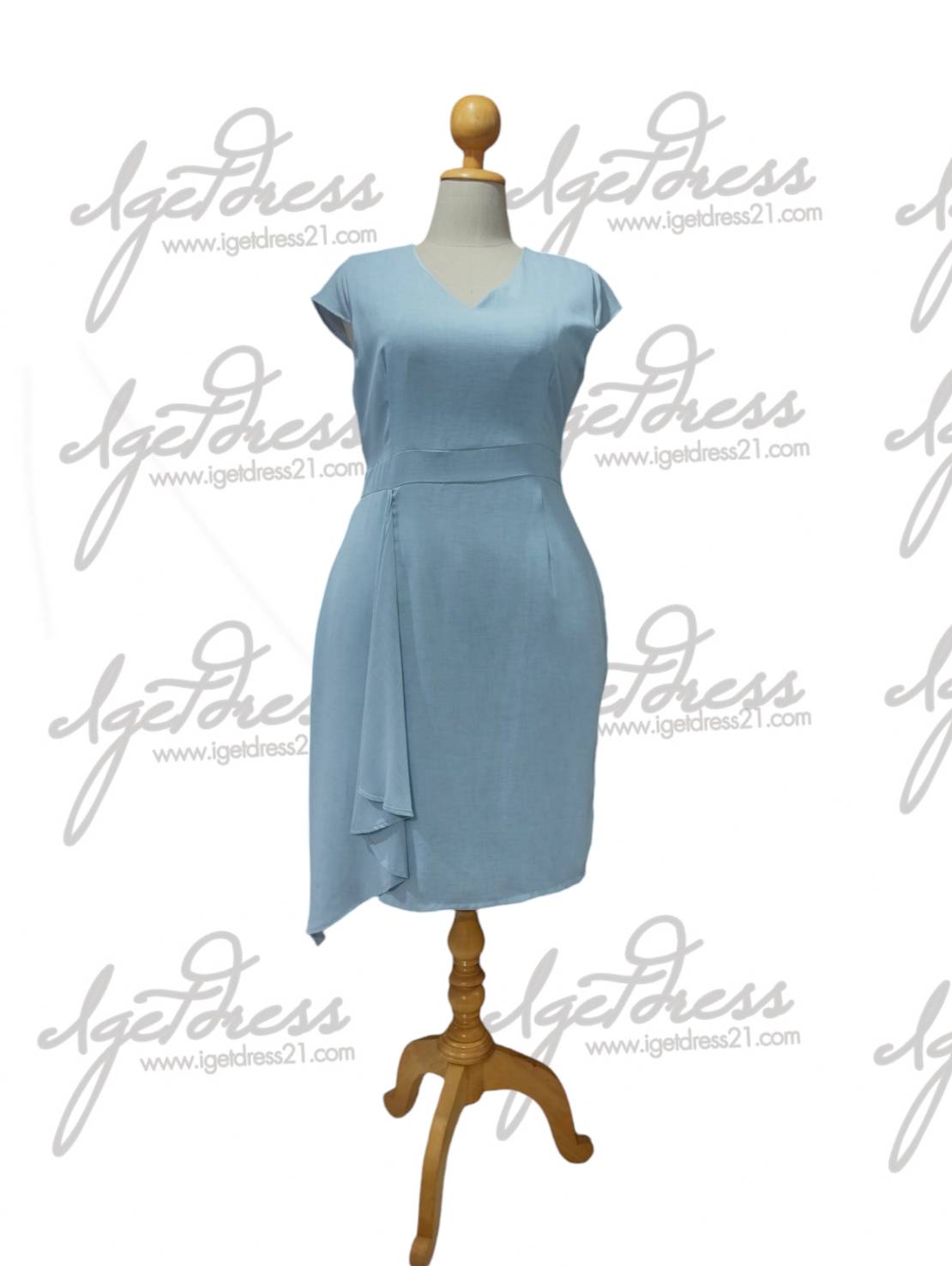 ราตรีสั้นสีฟ้า จีบข้าง (3XL) มือ2
