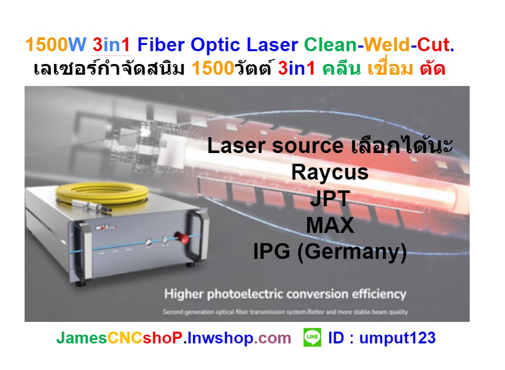 1500W 3in1 Fiber Optic Laser Clean-Weld-Cut. เลเซอร์กำจัดสนิม 1500วัตต์ 3in1 คลีน เชื่อม ตัด