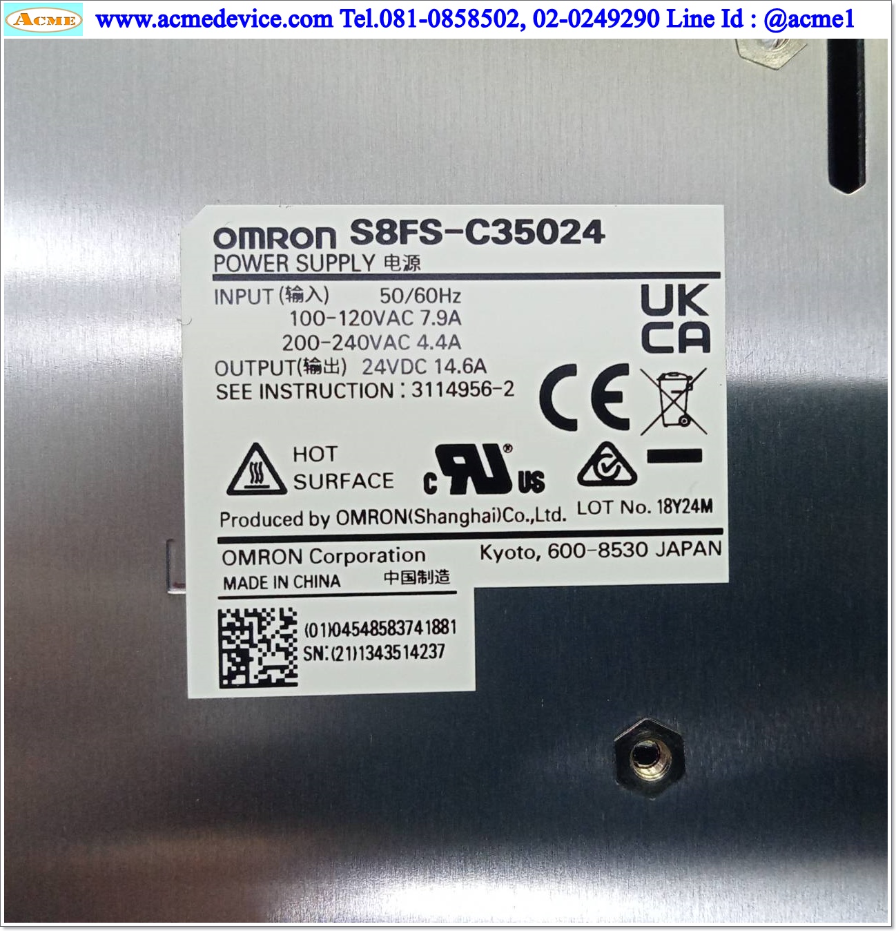 Power Supply Omron รุ่น S8FS-C35024, Output 24V, 14.6A, 350w