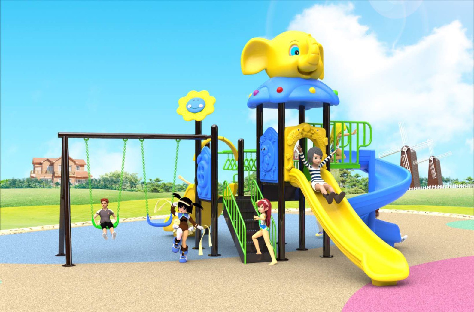 เครื่องเล่นสนาม ชุด ช้างน้อยพาเพลิน (บาร์โหน)หรรษาพาเพลิน