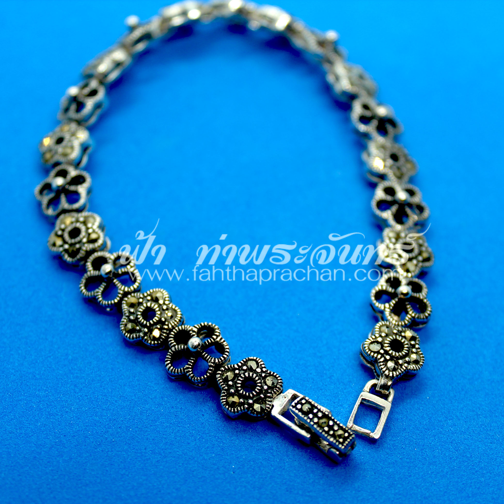 กำไลข้อมือเงินแท้ 92.5% ลายแมกกาไซด์ รมดำ