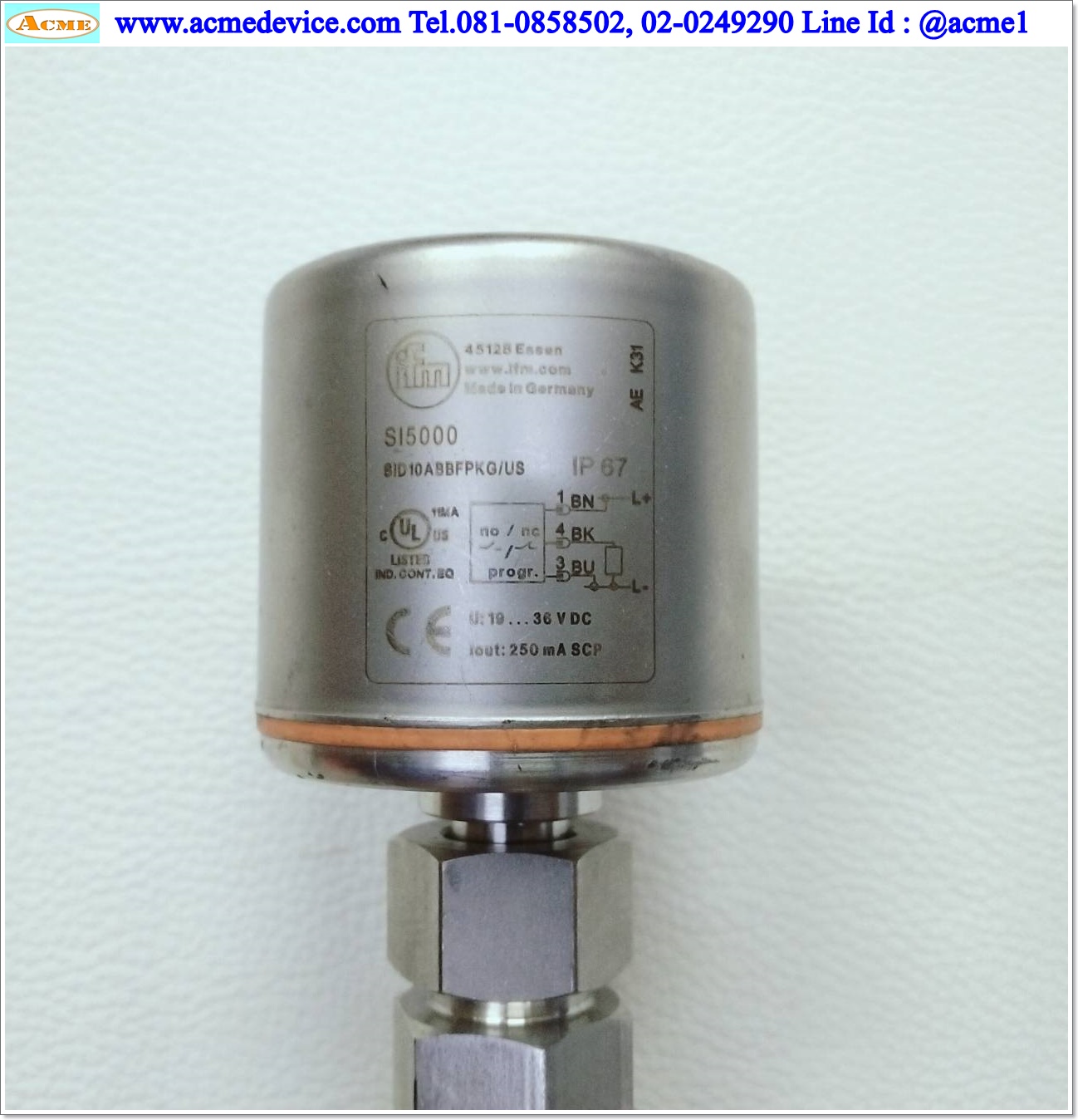 Flow Sensor IFM รุ่น SI5000, 3 to 300 cm/s for liquids, 200 to 3000 cm/s for gases, output PNP, 19-36 Vdc