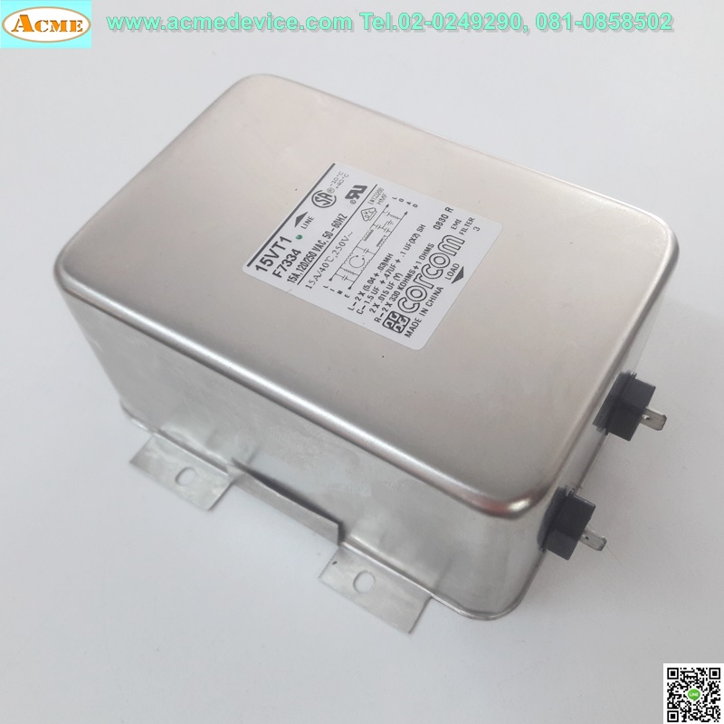 Noise Filter corcom รุ่น 15VT1, F7334, 120/250Vac, 15A