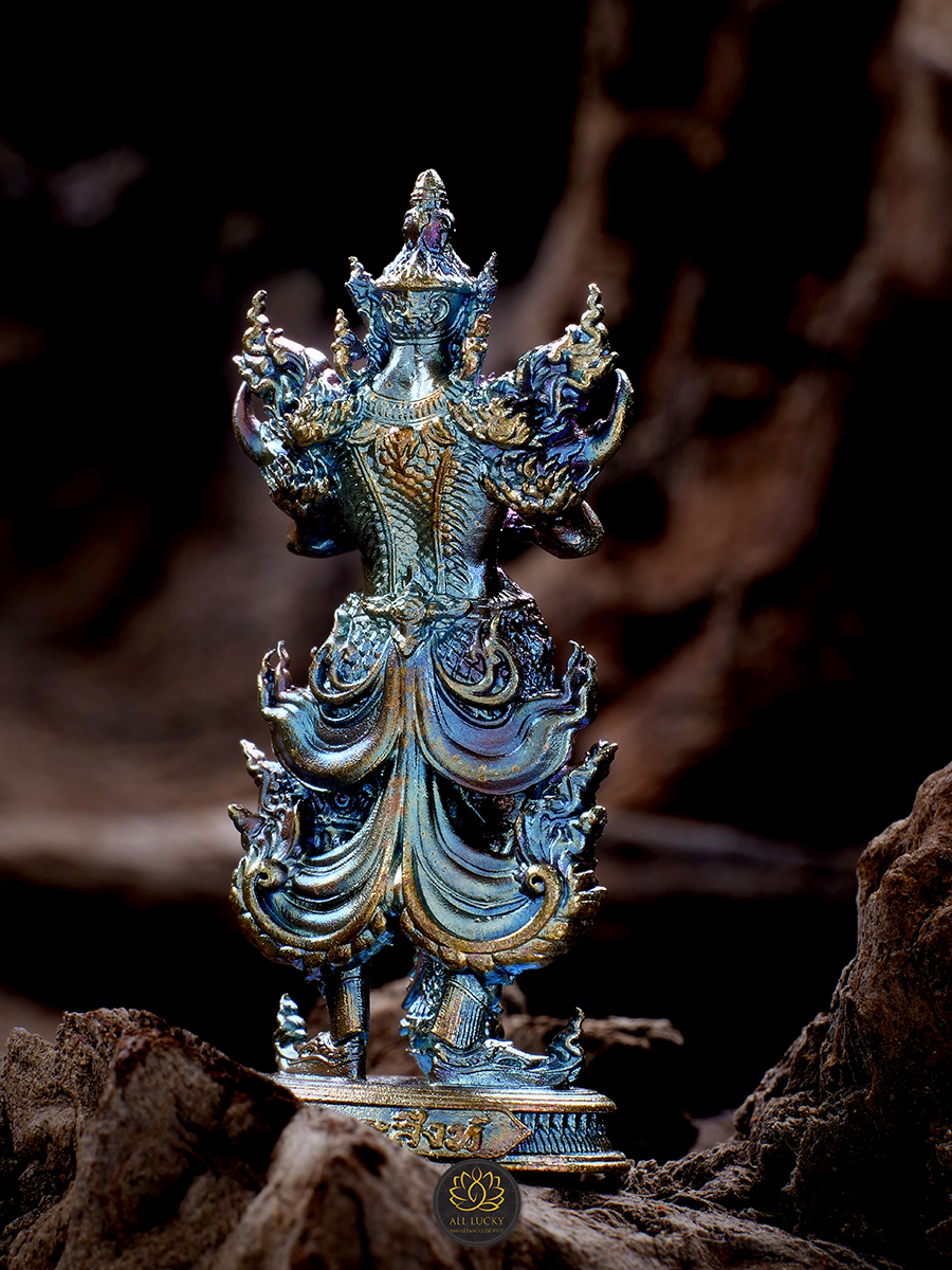 ท้าวเวสสุวรรณ เหนือสยาม วัดพระสิงห์ พระอารามหลวง จ.เชียงราย หน้ายักษ์ เนื้อบรอนซ์รุ้ง