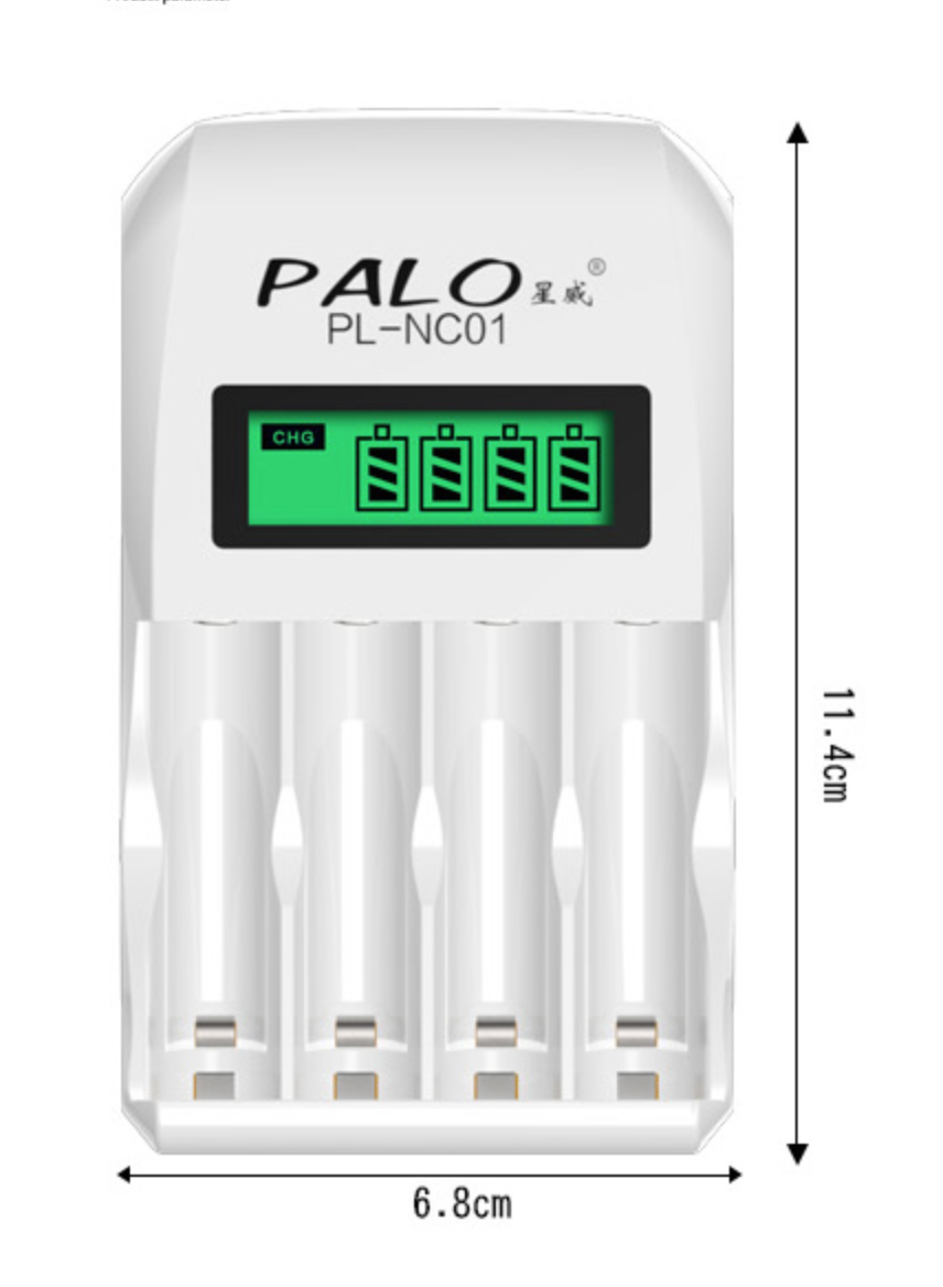 แท่นชาร์จพร้อมถ่านชาร์จ AAA , AA และ ยี่ห้อ PALO รุ่น NC01 สำหรับไฟLED แฟลชถ่ายภาพ