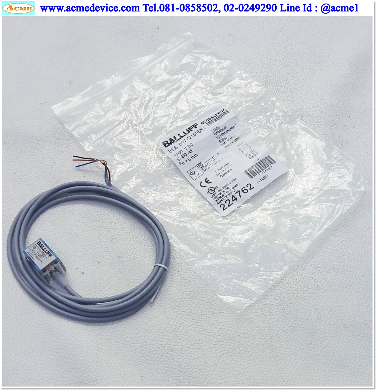 Proximity Balluff รุ่น BES 517-Q1605N1, ระยะ 5 mm, NPN, NO, Inductive