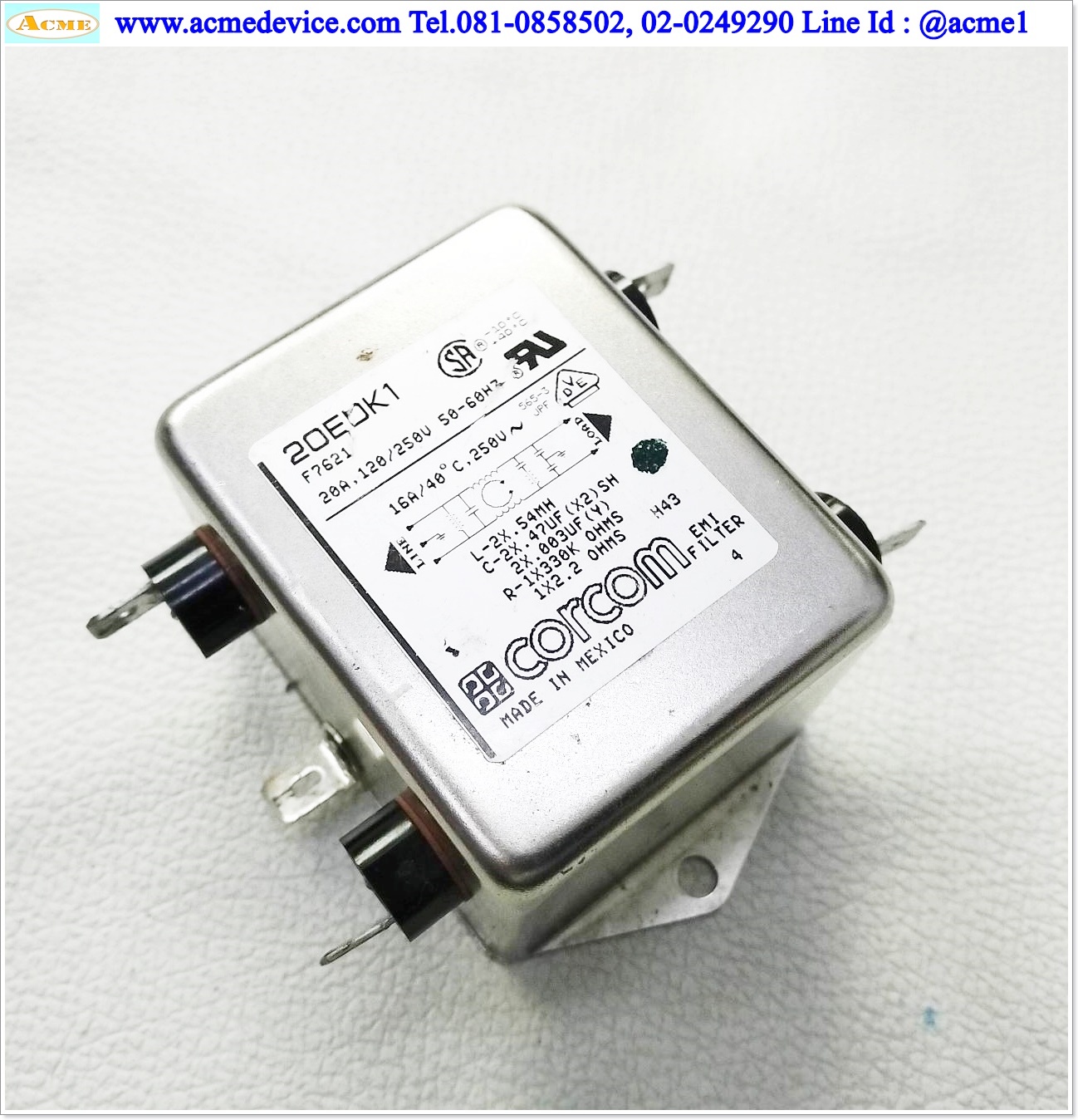 Noise Filter Corcom รุ่น 20EDK1, F7621, 120/250V, 20A