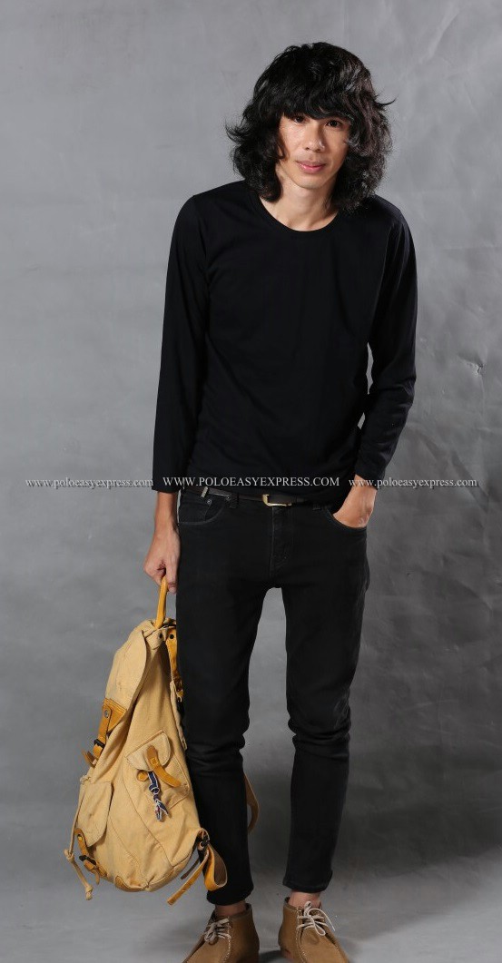 เสื้อยืด สีดำ คอกลม แขนยาว Size 4XL