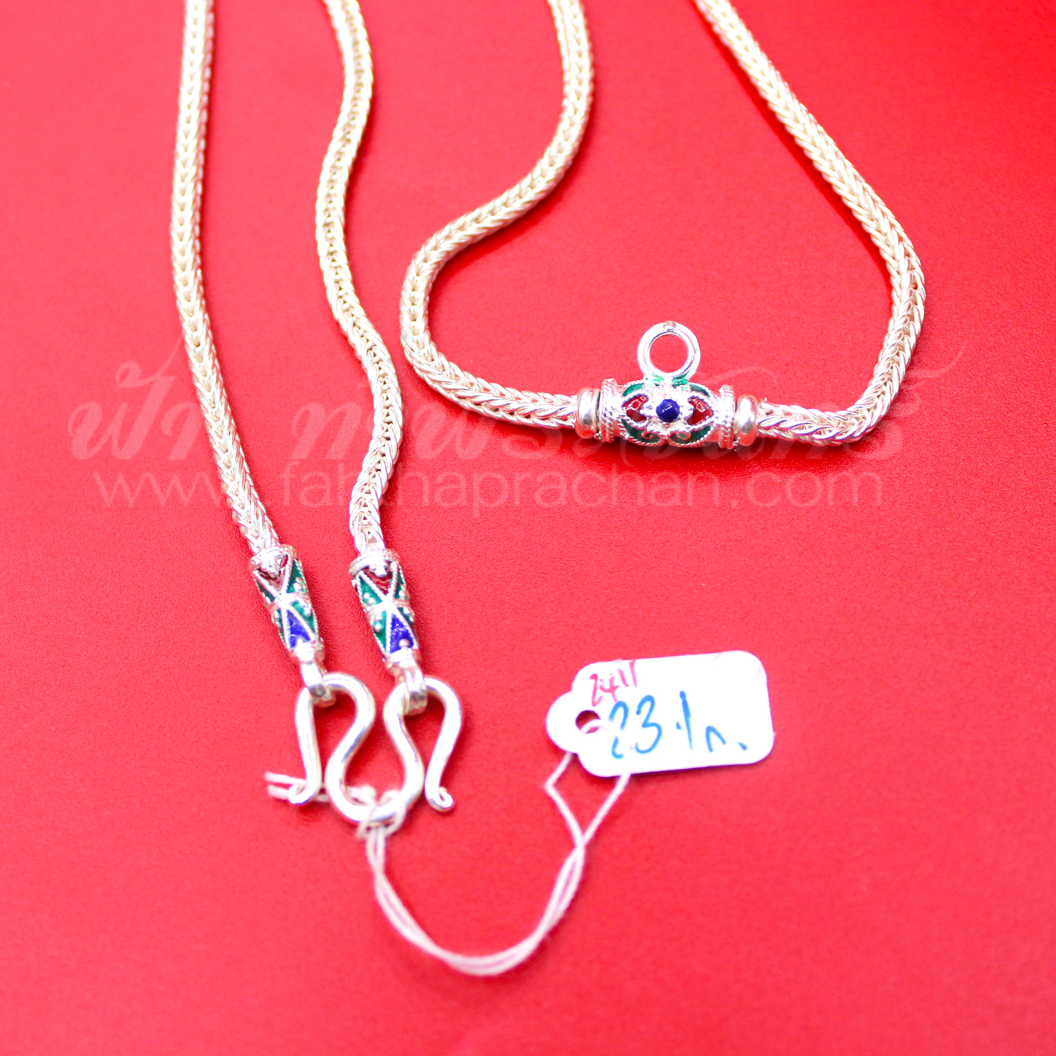 สร้อยคอเงินแท้ 92.5 ลายสี่เสา หัวจรวดลงยา แบบห่วงเดียว มีห่วงหลัง