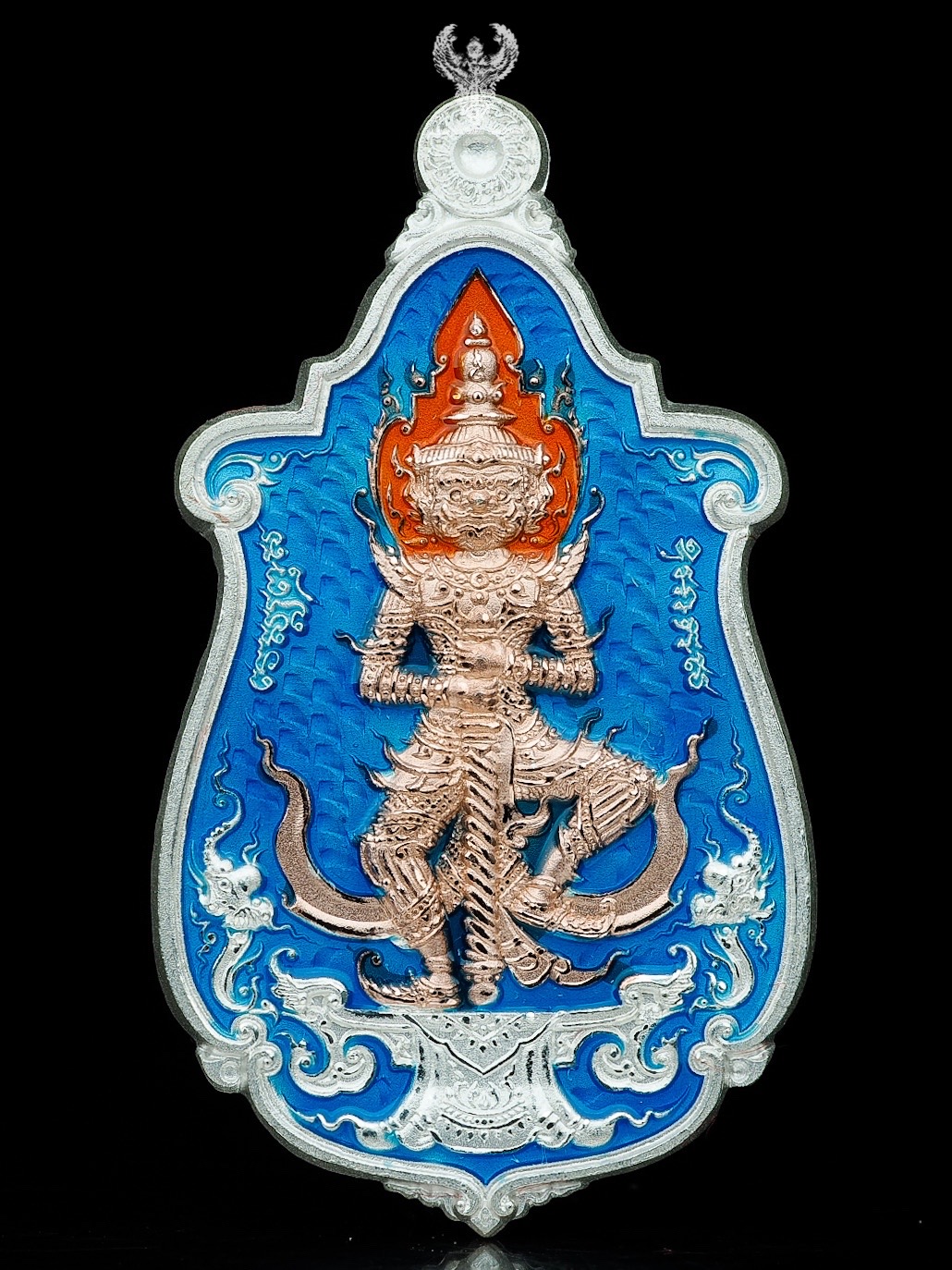 เหรียญท้าวเวสสุวรรณ อนันต์ทรัพย์ หลวงพ่อทอง วัดบ้านไร่ เนื้อ2กษัติย์ พื้นเงิน องค์นาค ลงยาฟ้า เลข 227.