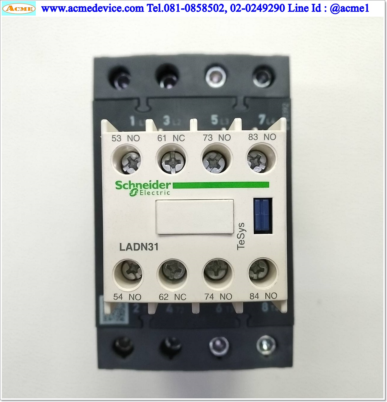 Magnetic Contactor Schneider รุ่น LC1DT60ABD+LADN31C, 60A, Coil 24Vdc (หน้าขาว)