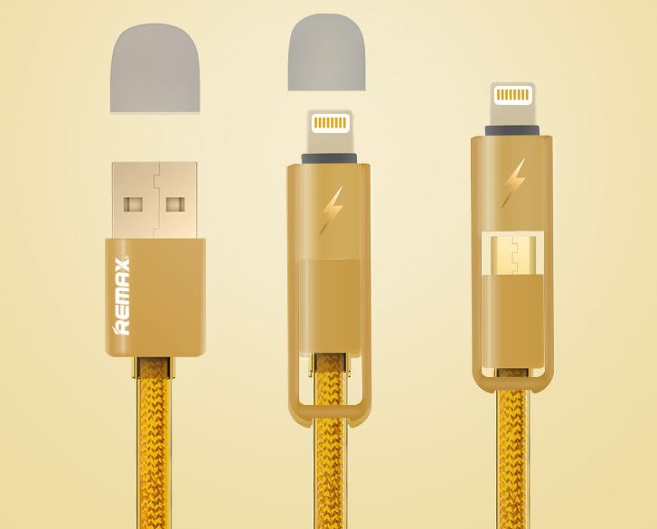 สายเคเบิ้ล 2in1 High-Speed REMAX แท้ สีทองสายถัก (1เมตร)