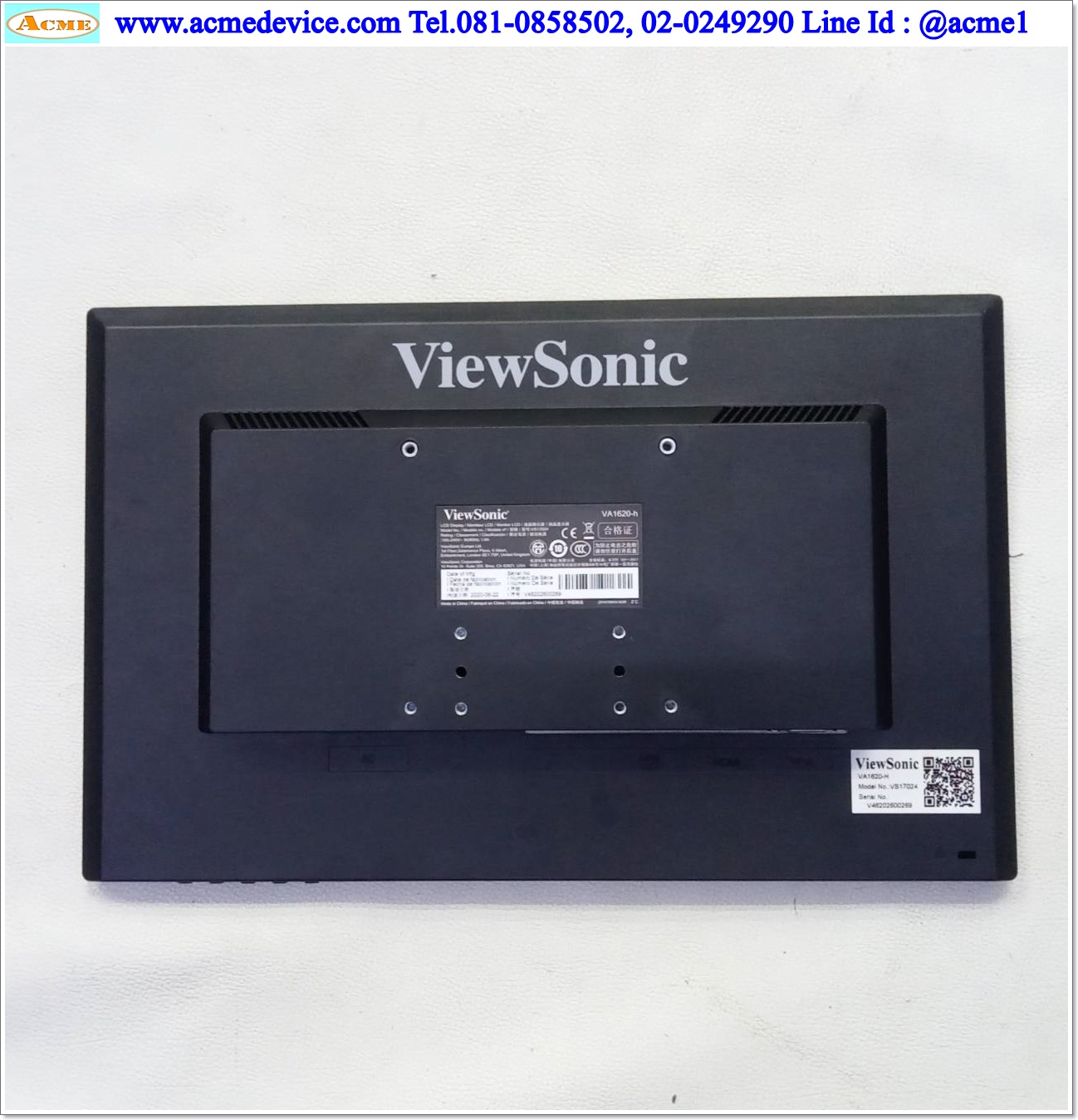 LCD Monitor ViewSonic รุ่น VA1620-h, Interface VGA, HDMI, 100-240V, 15.6" (ไม่มีขาจอ)