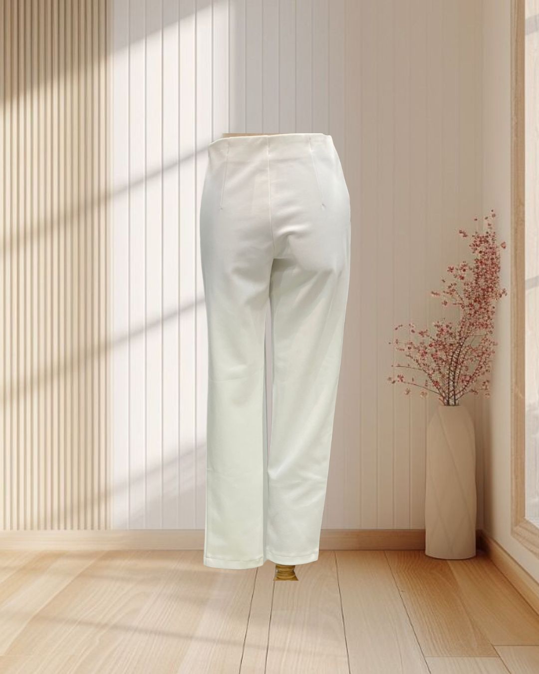 กางเกงขายาว สีขาว กระเป๋าข้าง ซิปข้าง ไซส์ S