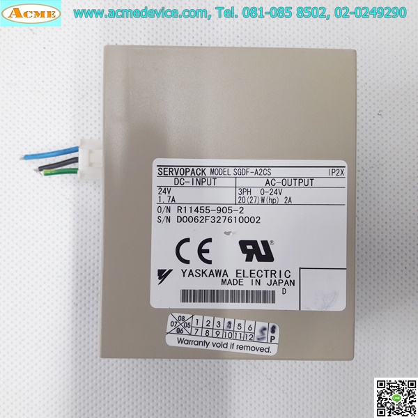 Servo Drive Yaskawa รุ่น SGDF-A2CS & Motor SGMM-A2C312, 24V, 20W