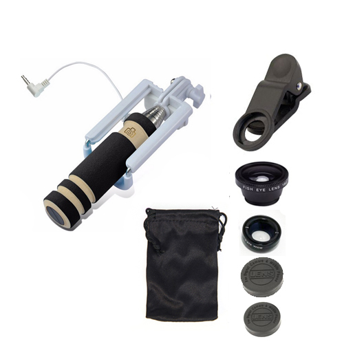 ไม้เซลฟี่ monopod (สีดำ) พร้อมเลนส์และของแถม