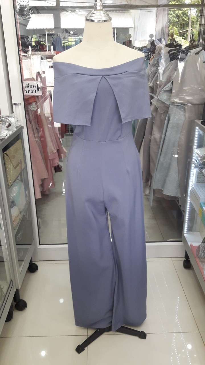 ราตรีสีฟ้าอมเทาจั๊มขายาวปาดไหล่ (S)(อก30-32เอว26สะโพก39-41)