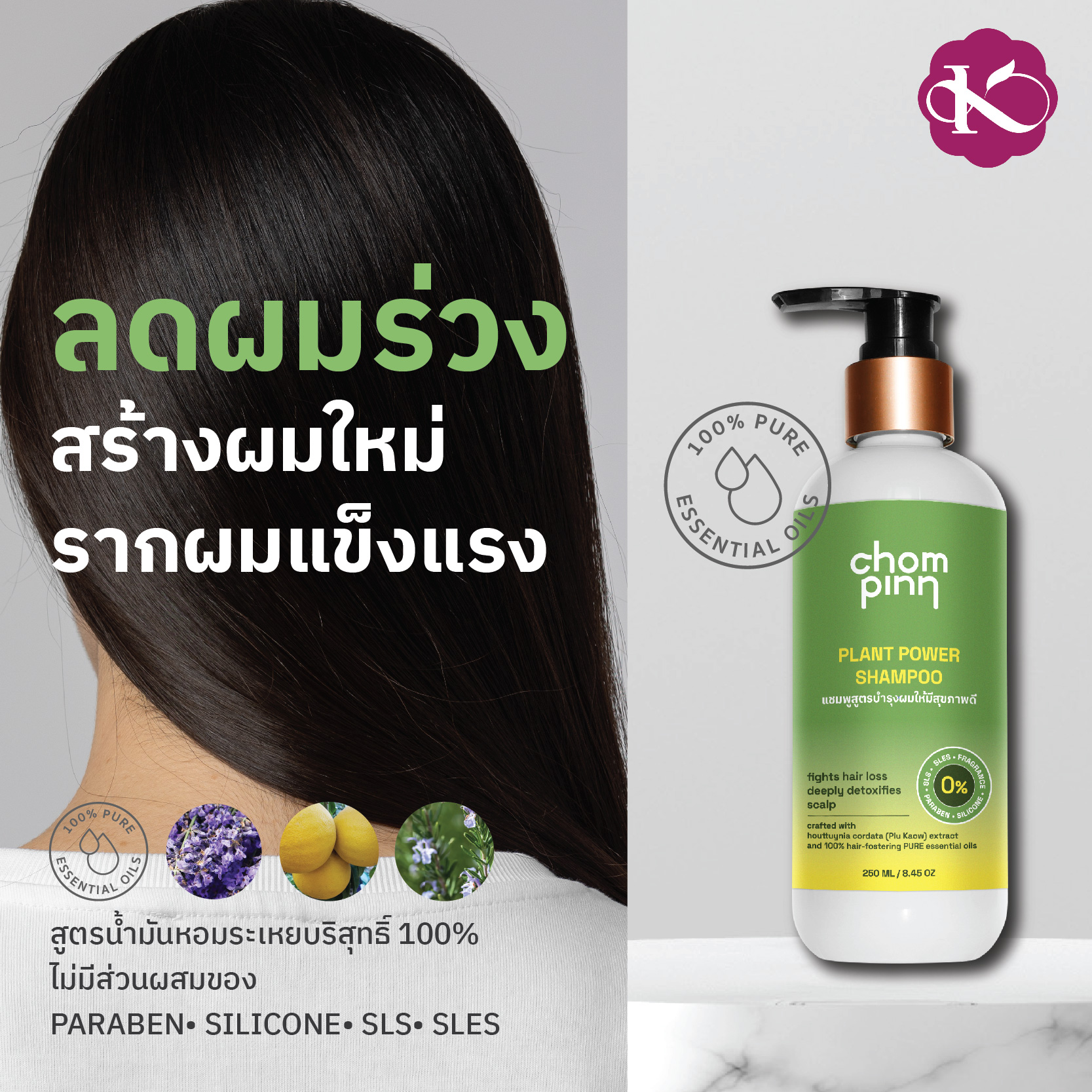 แชมพูทำให้ผมหนา ผมดก สร้างผมใหม่ ชมภิญญ์ สมุนไพร ยาสระผม วิธีทำให้ผมดกหนา ลดผมร่วง ผมบางมาก ใช้อะไรดี PLANT POWER SHAMPOO 250 ml.