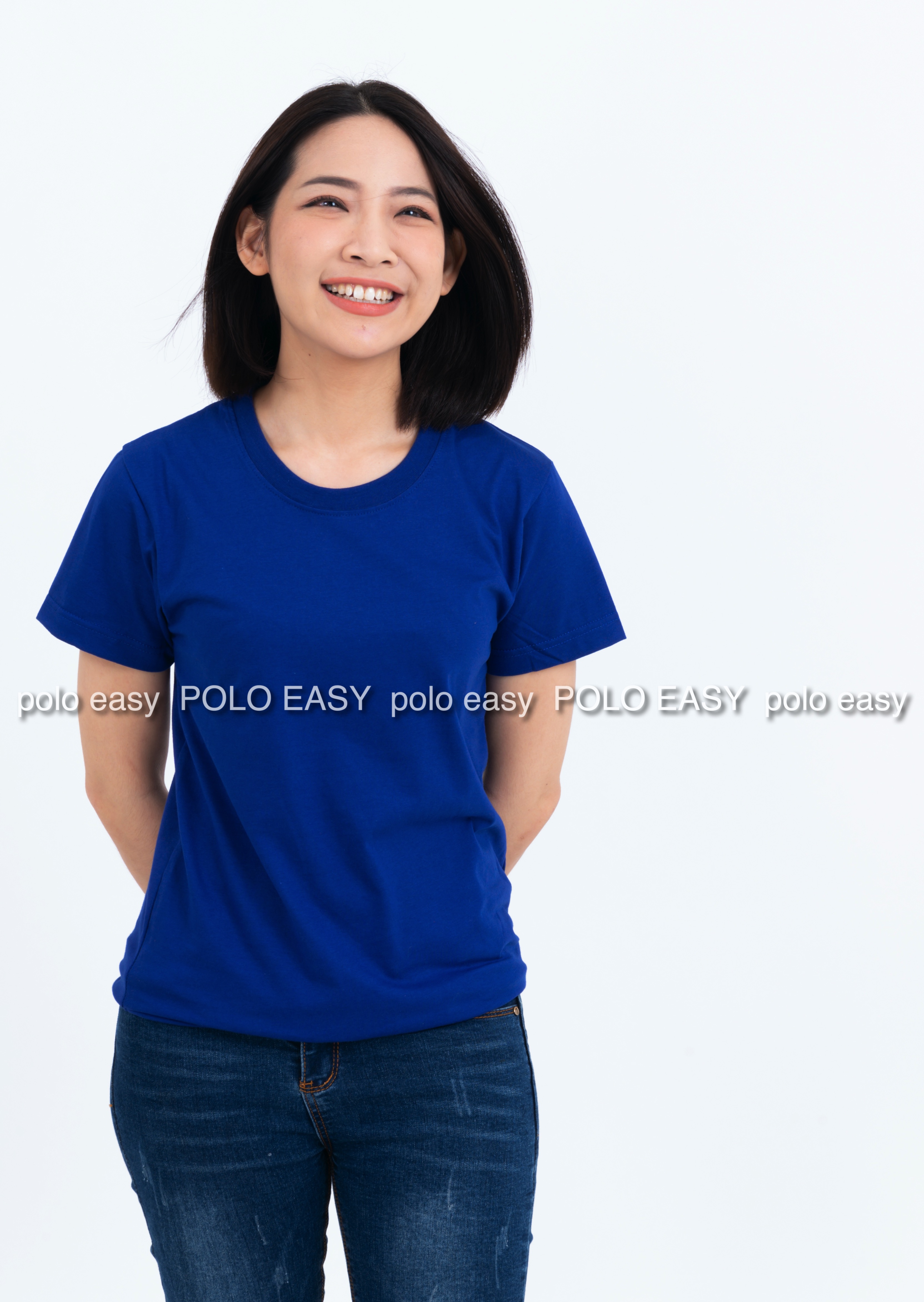 4XL เสื้อยืด สีน้ำเงิน คอกลม แขนสั้น Size 4XL