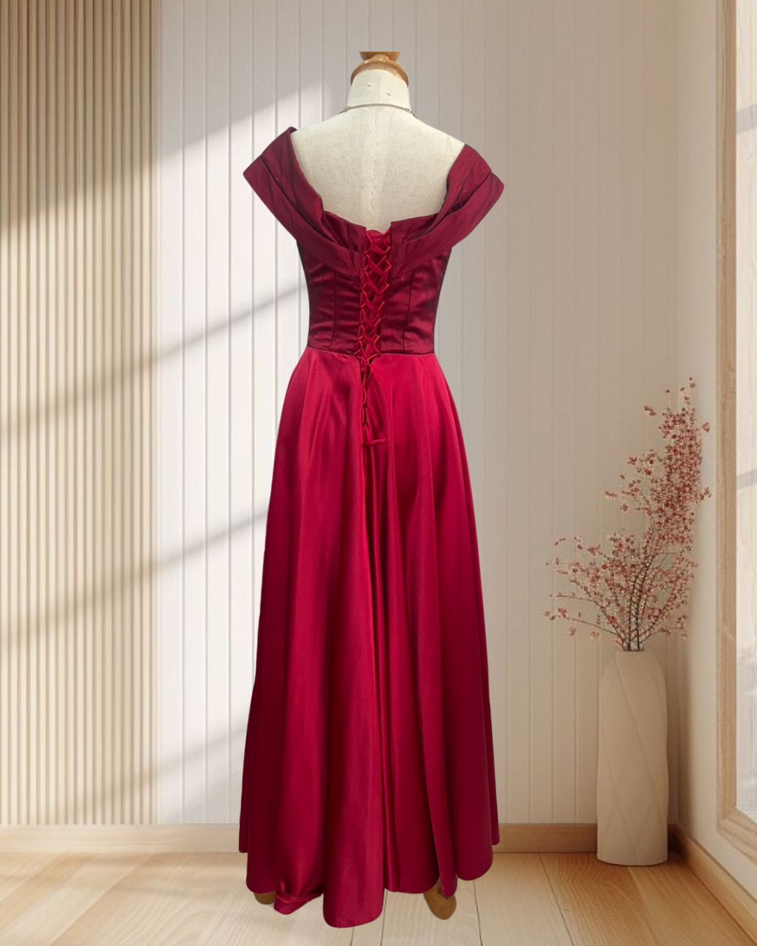 (PRE-LOVED) ชุดราตรียาวปาดไหล่สีแดง F