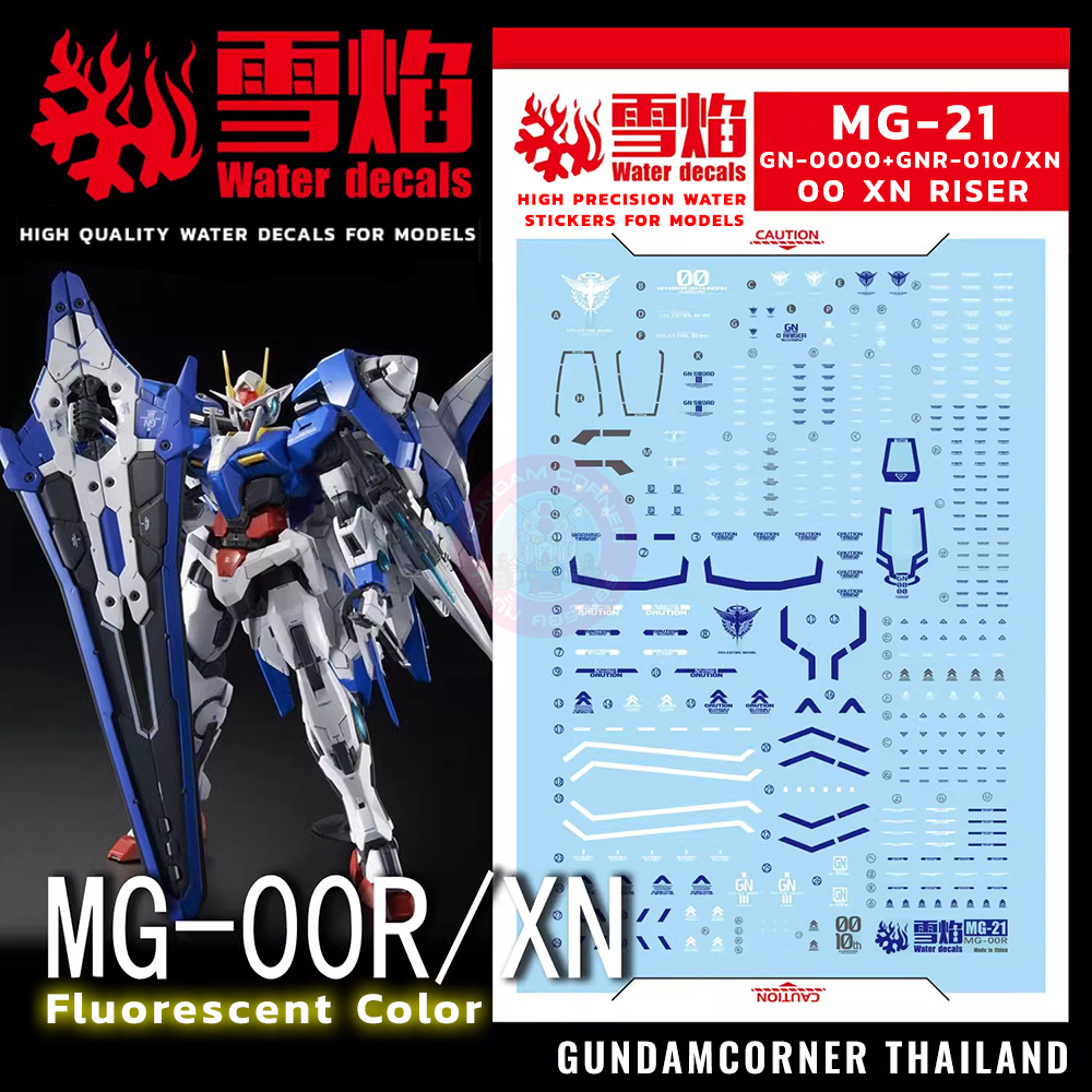 ดีคอลน้ำ MG 00 XN RAISER MG-21 Water Decal Fluorescent color สติ๊กเกอร์น้ำสะท้อนแสงเมื่อส่องด้วย UV Blacklight