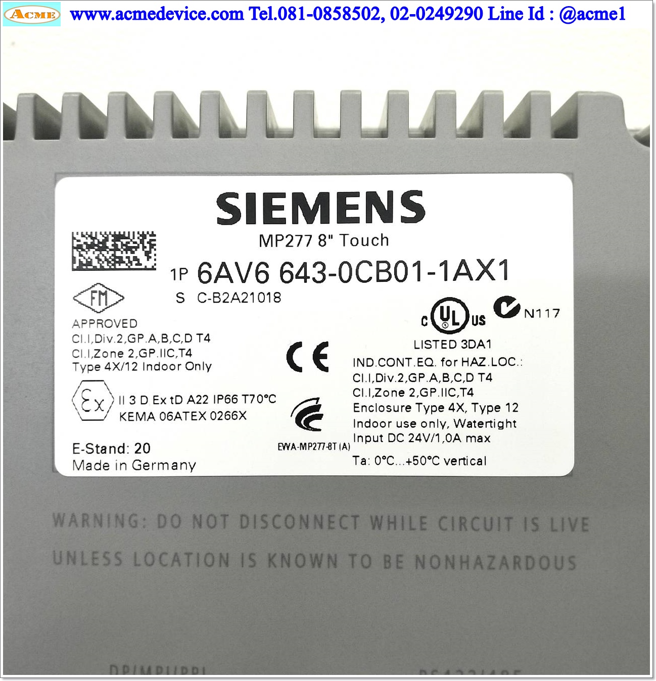Touch Screen Siemens รุ่น 6AV6 643-0CB01-1AX1, MP277, 8", 24V, จอสี (มีตำหนิ)