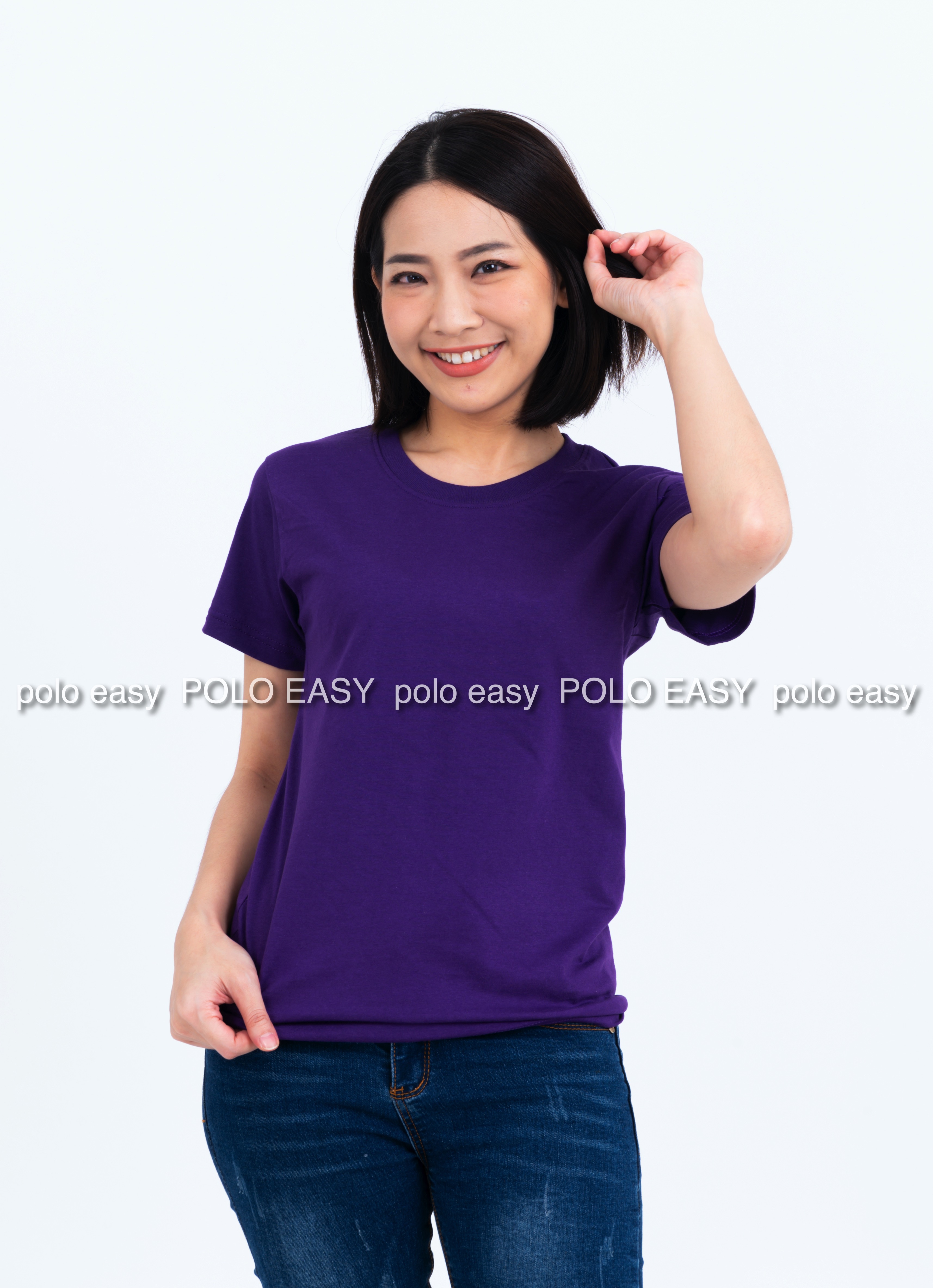 S เสื้อยืด สีม่วงเข้ม คอกลม แขนสั้น Size S