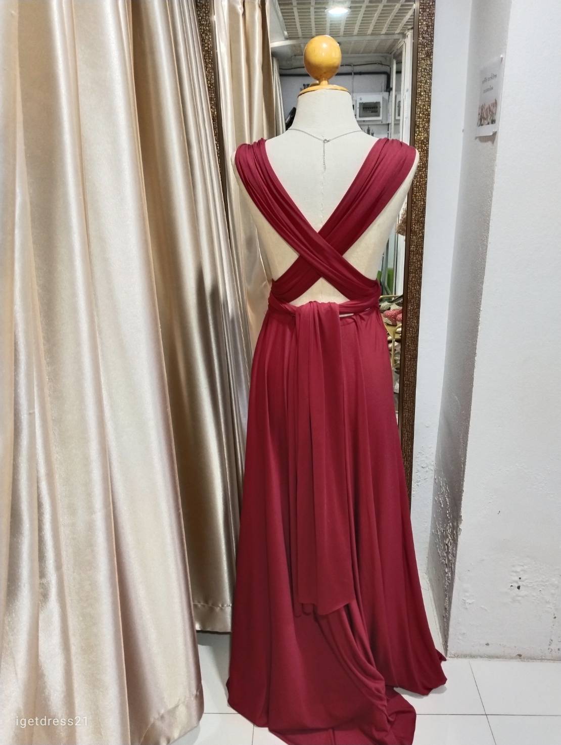 (PRE-LOVED) ชุดราตรียาวสีเเดงไวน์ รุ่น infinity(ฟรีไซส์)