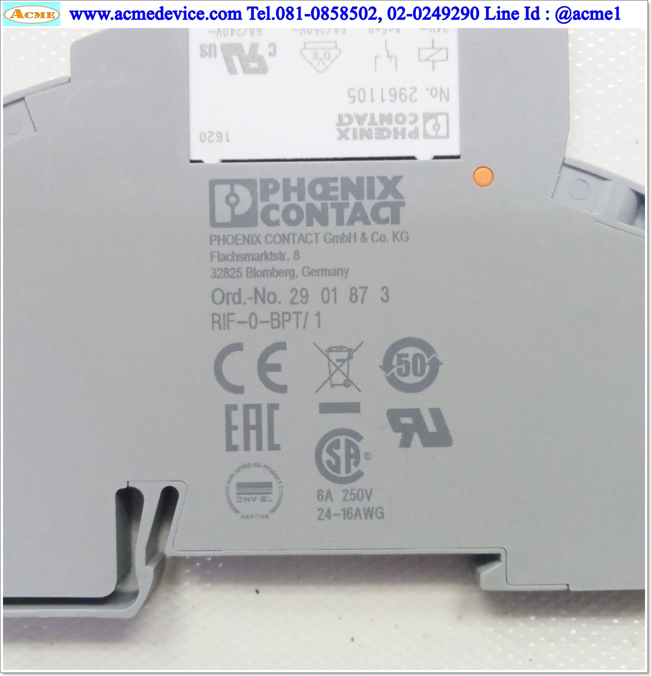 Relay Phoenix Contact รุ่น 2961105 + Socket RIF-0-BPT/1, Coil 24Vdc, Contact 6A